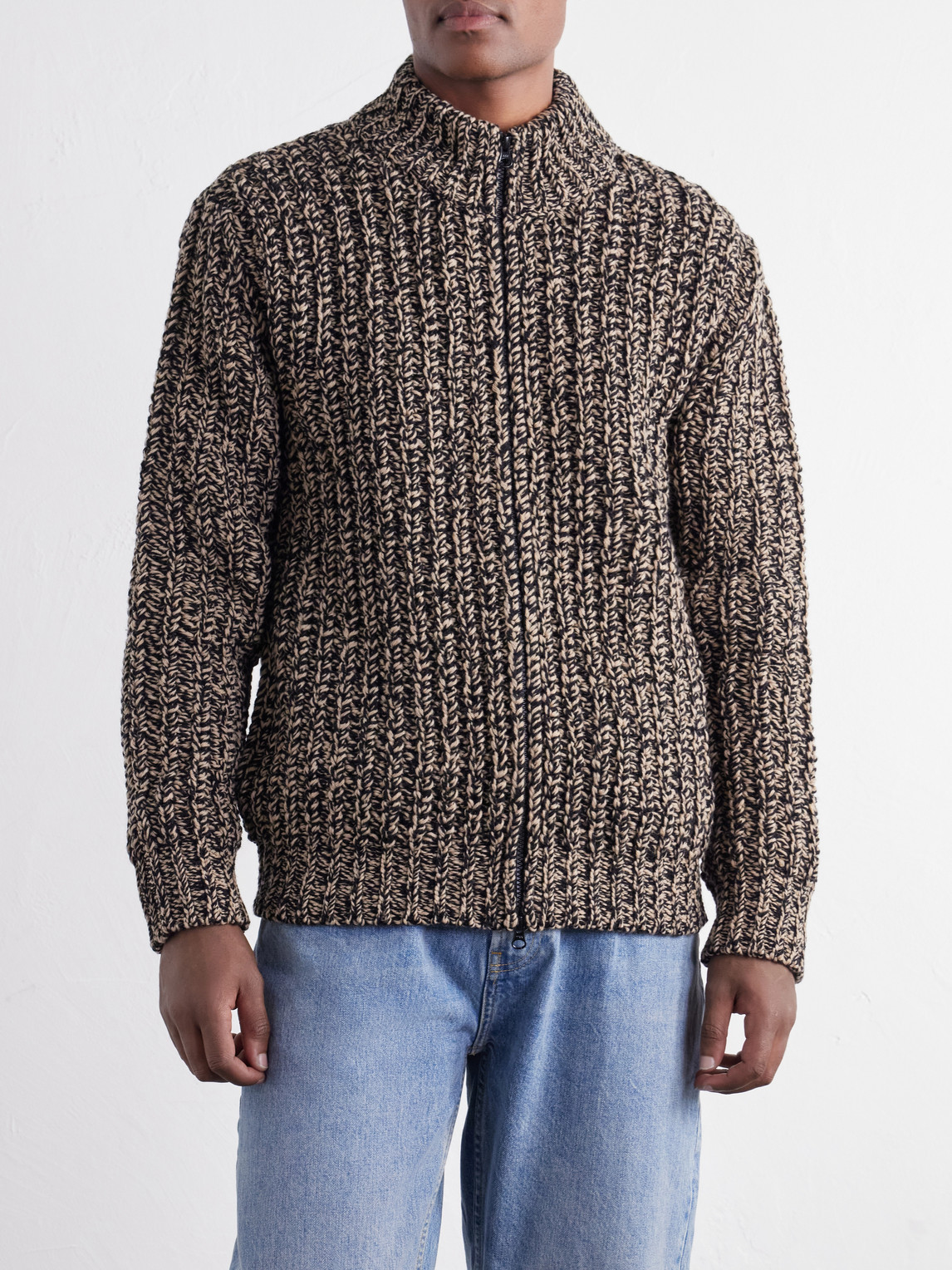 Wool-Blend Zip-Up Cardigan