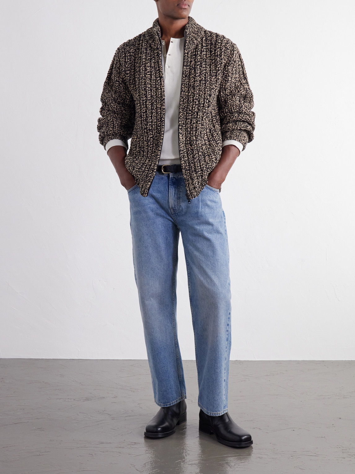 Wool-Blend Zip-Up Cardigan