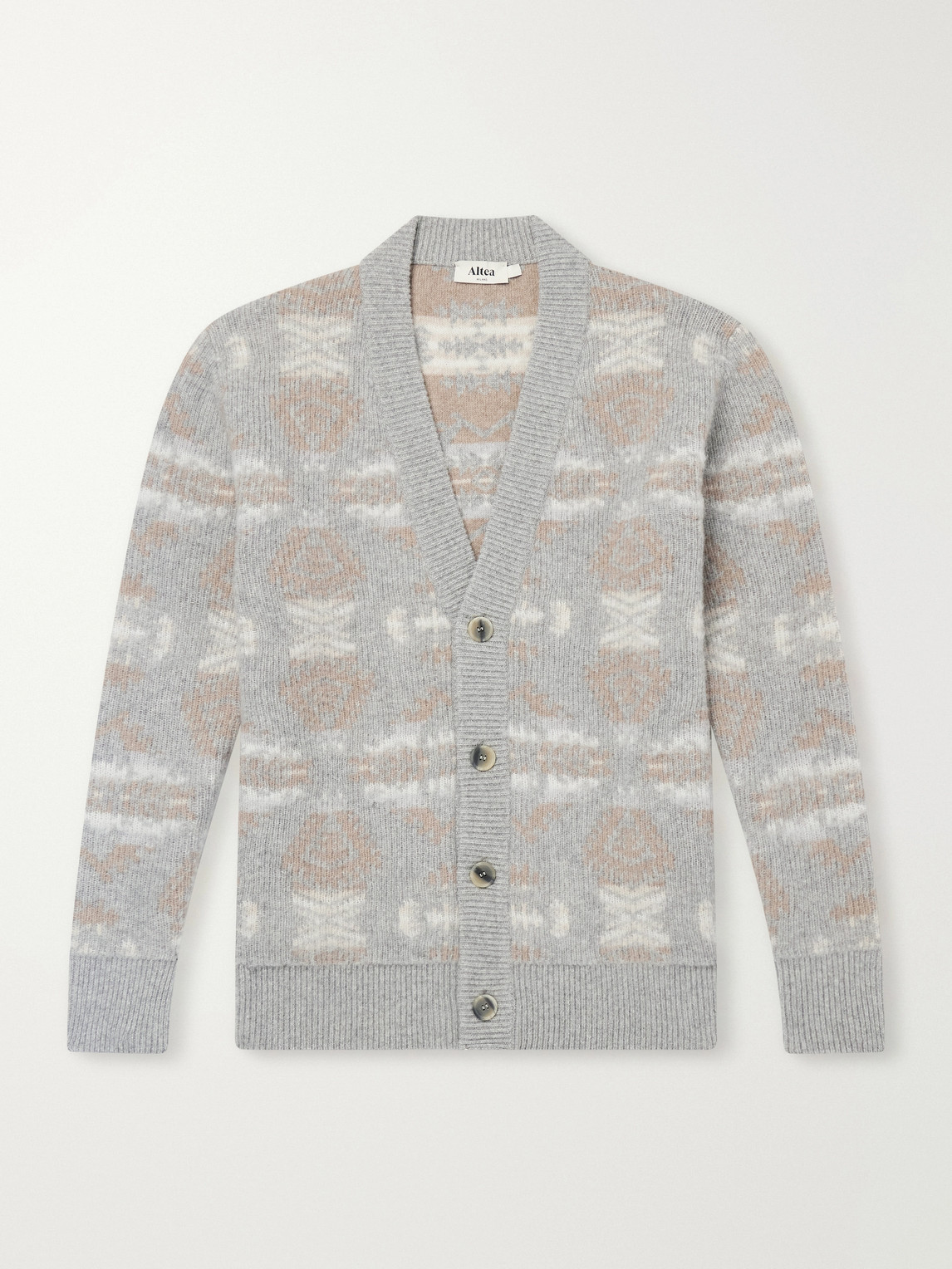 Altea Virgin Wool-jacquard Cardigan In Gray
