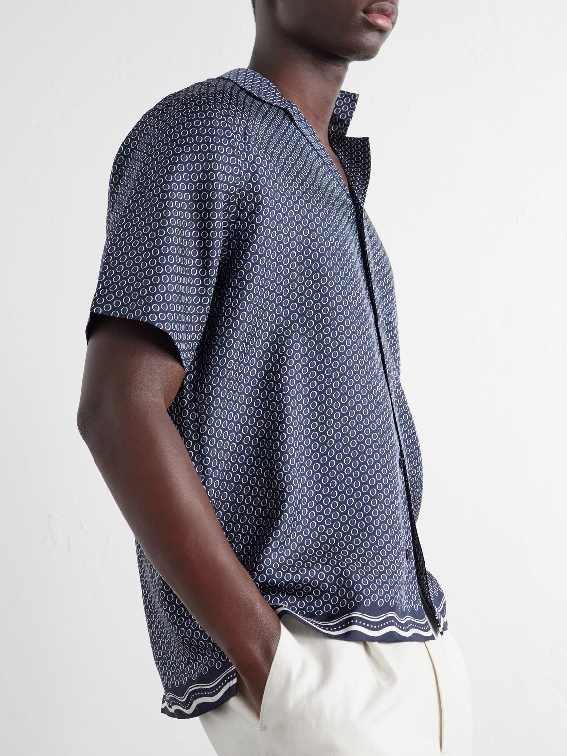Maitan Camp-Collar Printed Silk-Satin Shirt