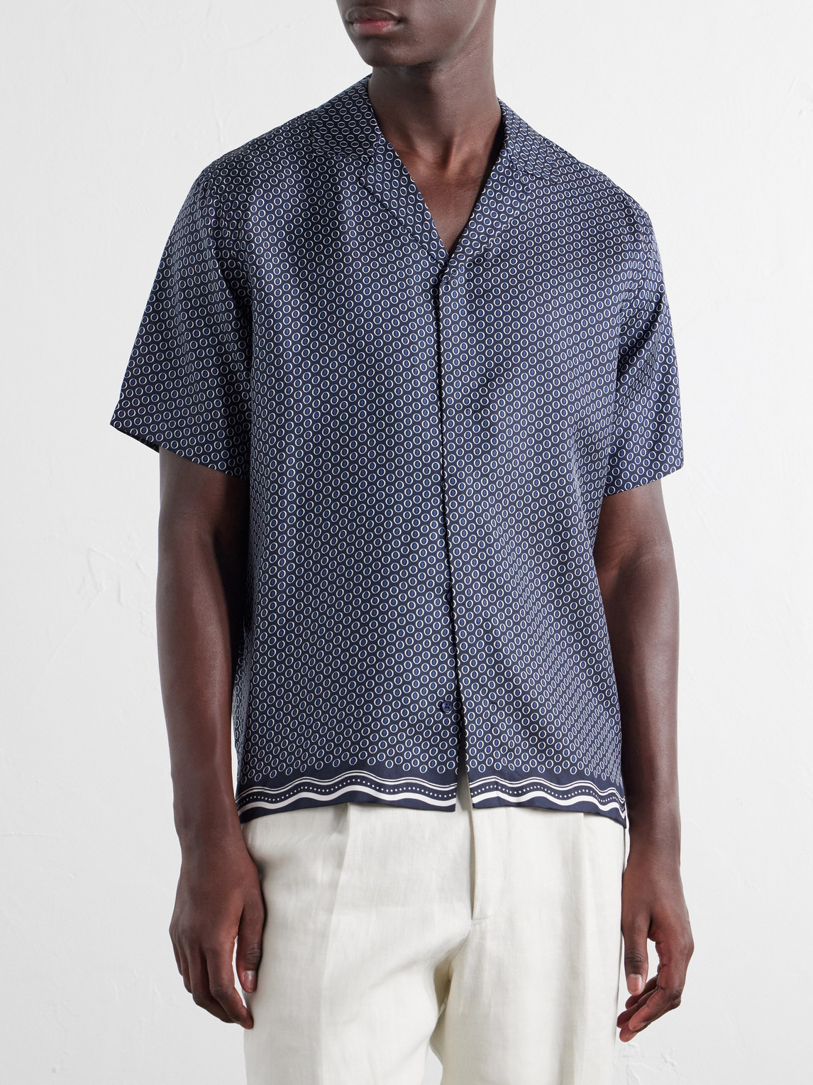 Maitan Camp-Collar Printed Silk-Satin Shirt