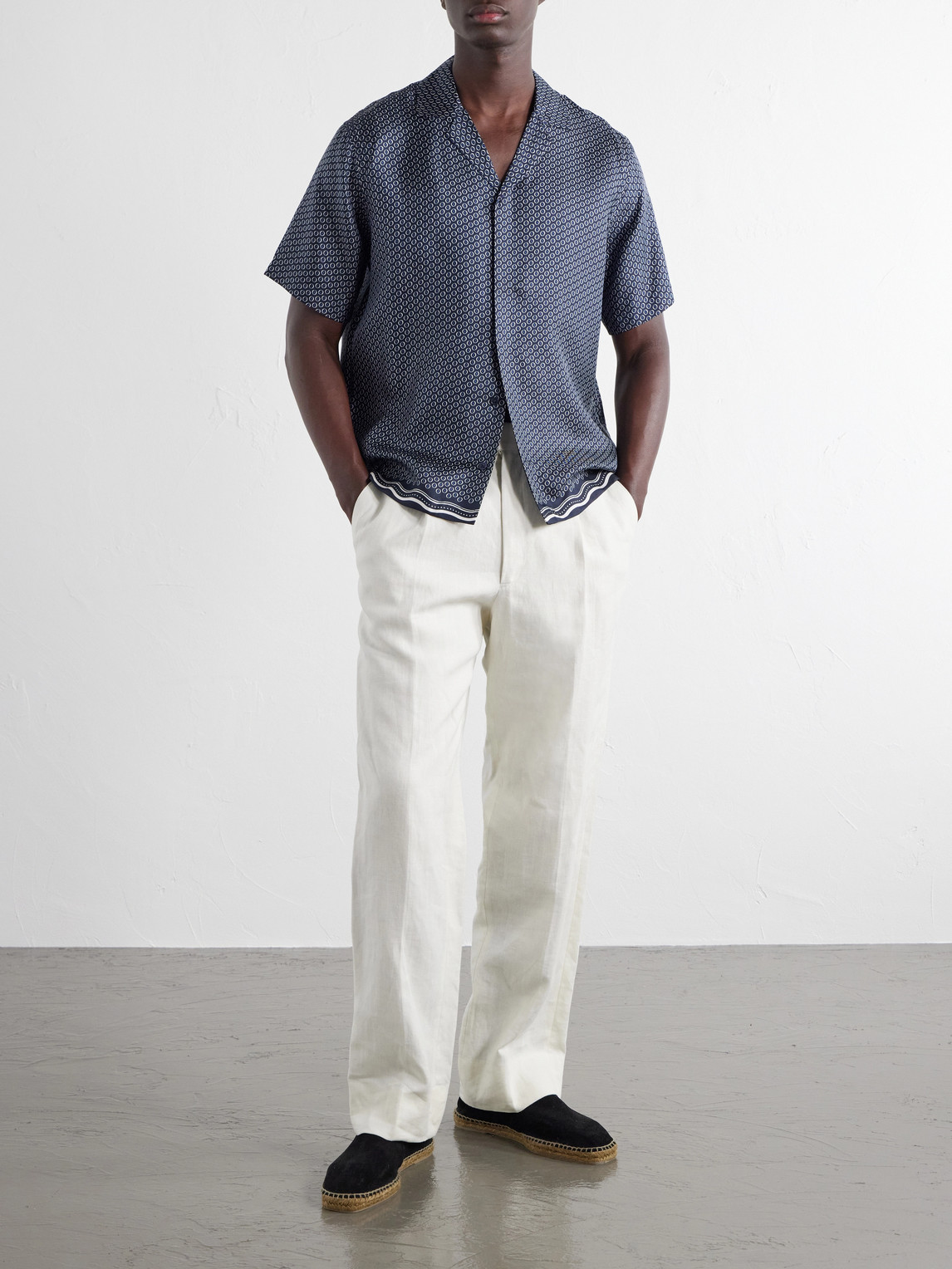 Maitan Camp-Collar Printed Silk-Satin Shirt