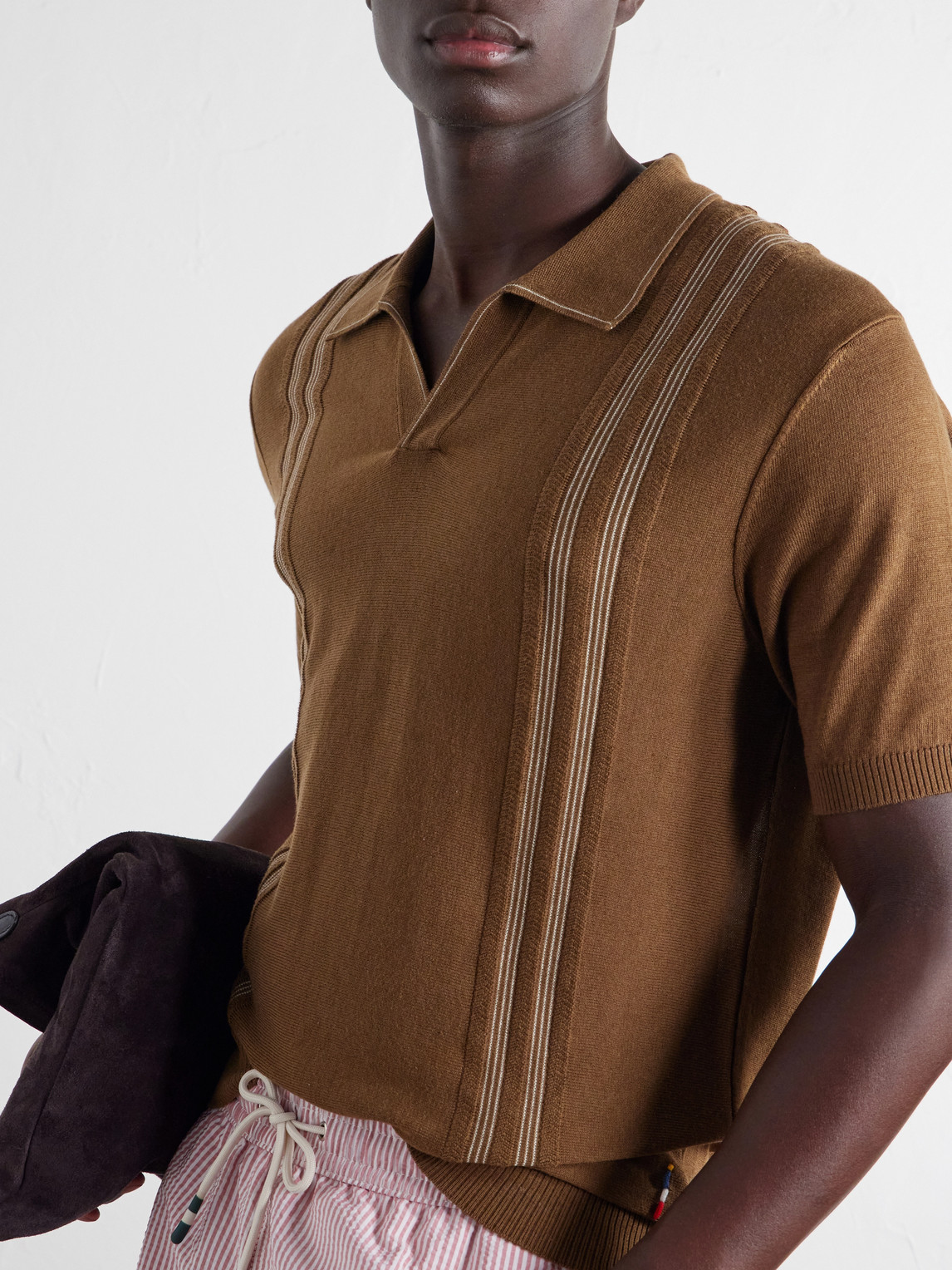 Horton Striped Silk And Organic Cotton-Blend Polo Shirt