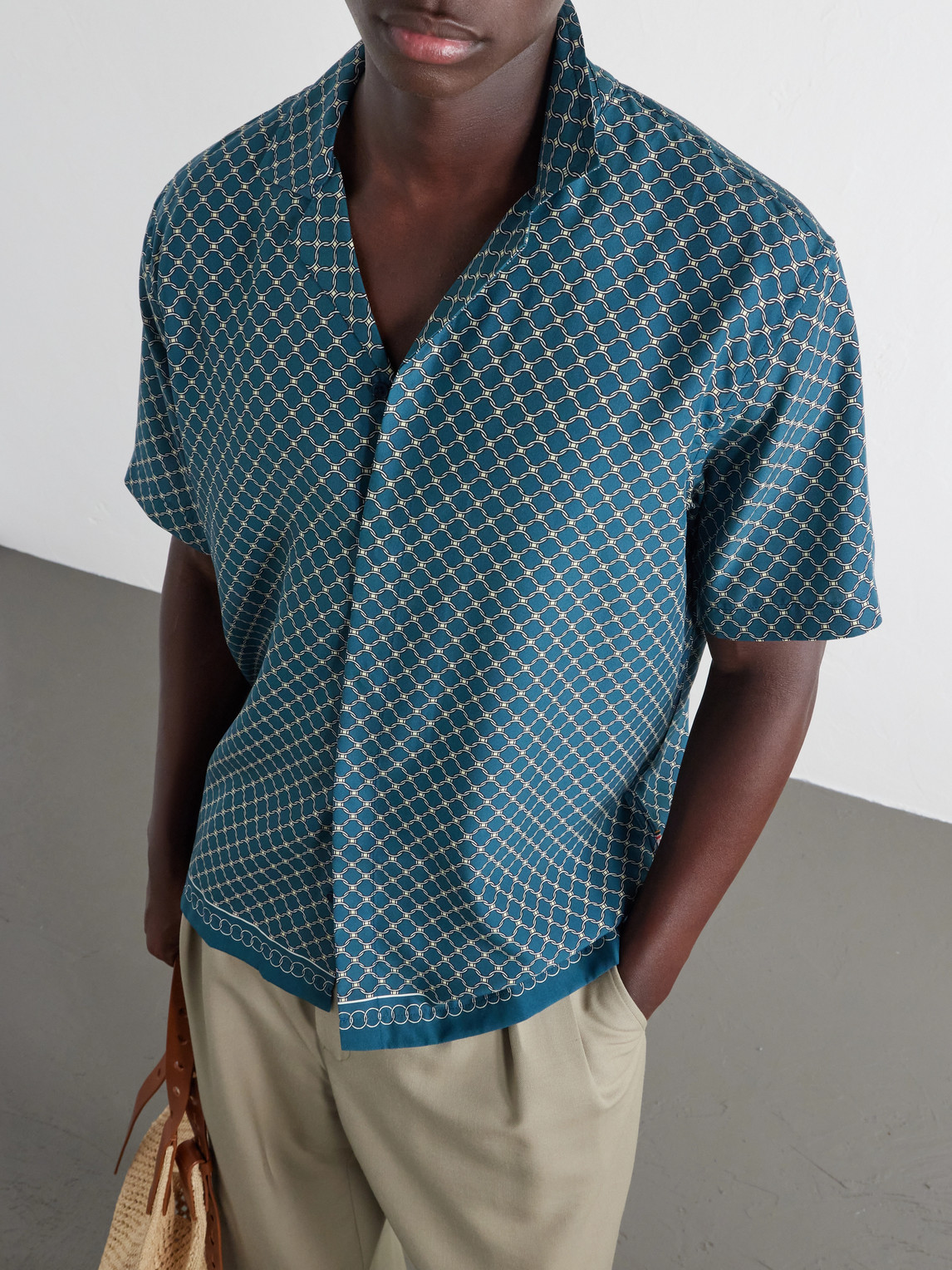 Maitan Camp-Collar Printed Lyocell Shirt