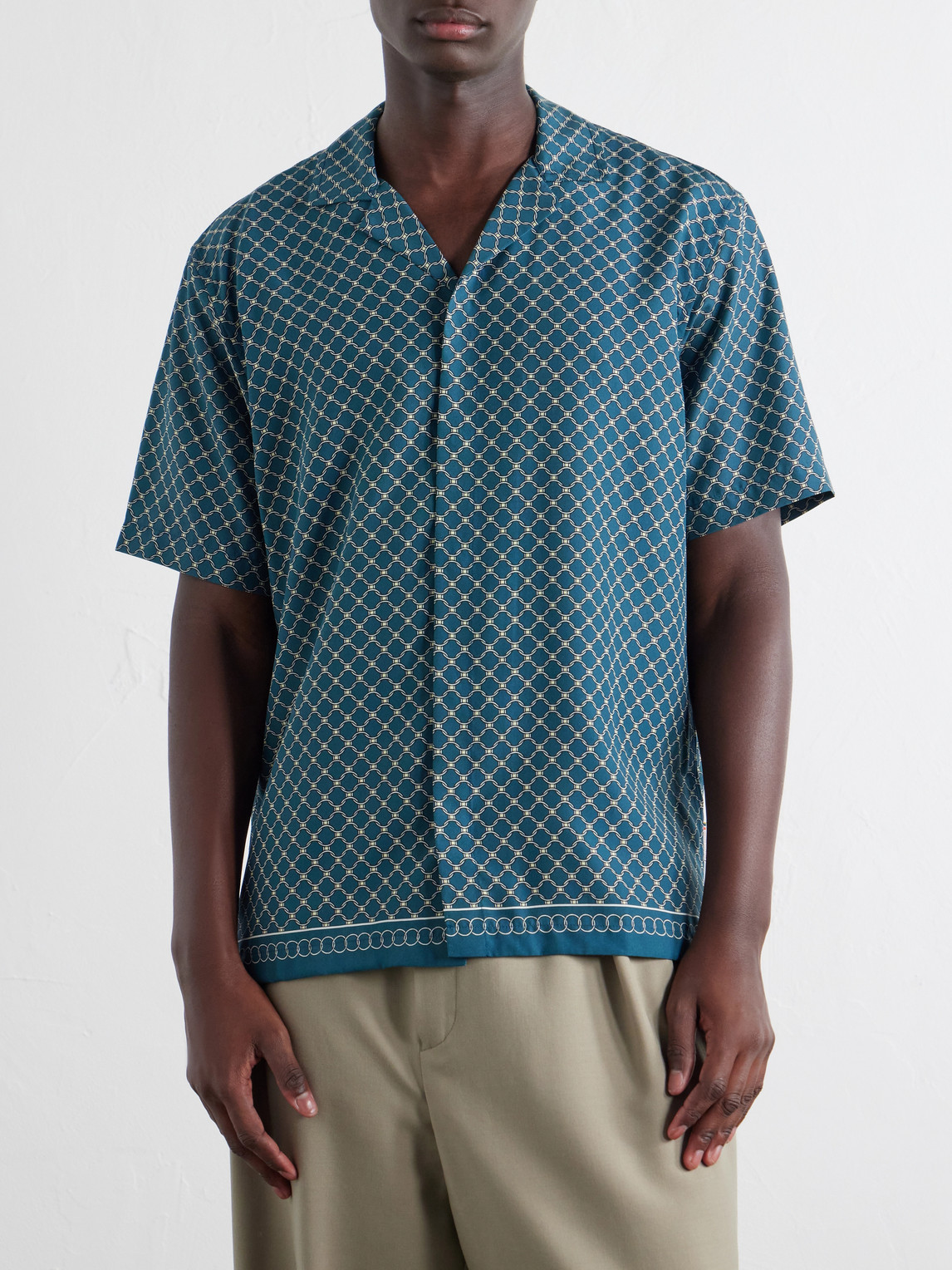 Maitan Camp-Collar Printed Lyocell Shirt