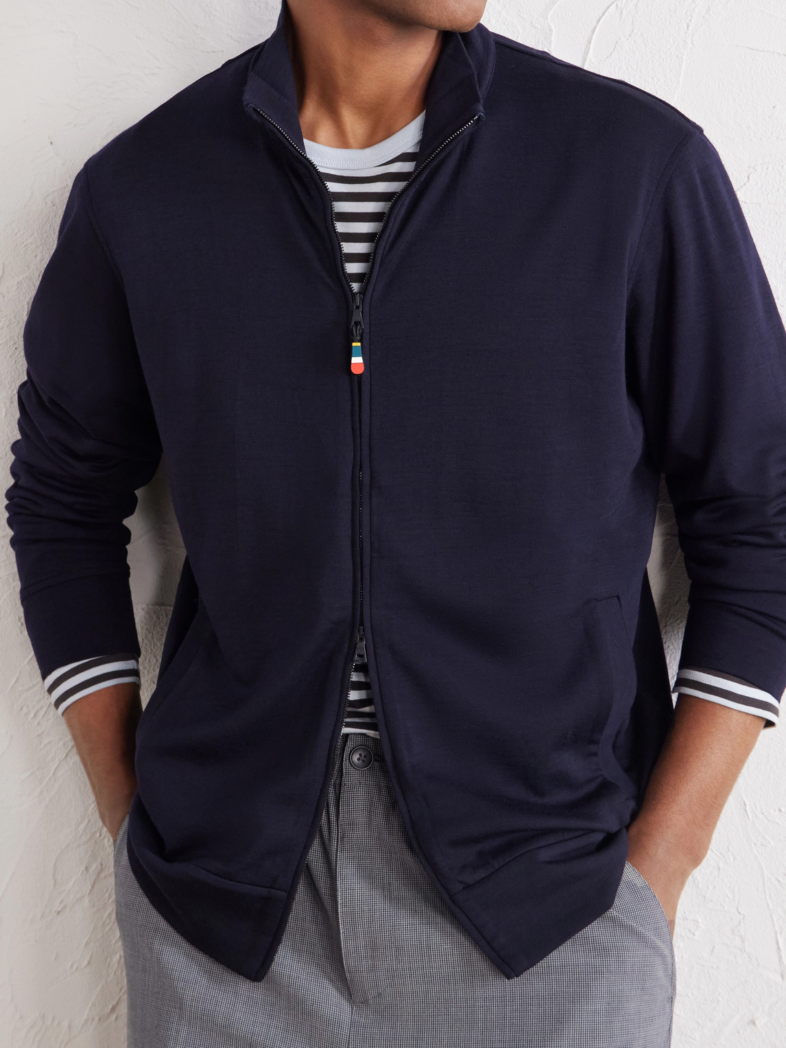 Egerton Merino Wool-Jersey Zip-Up Cardigan