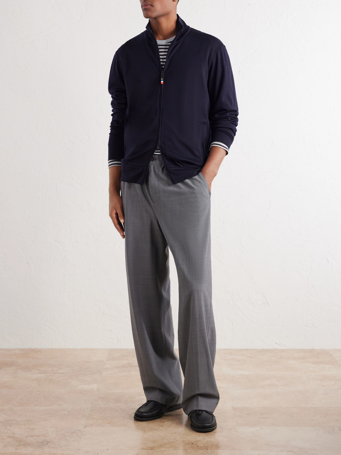 Egerton Merino Wool-Jersey Zip-Up Cardigan