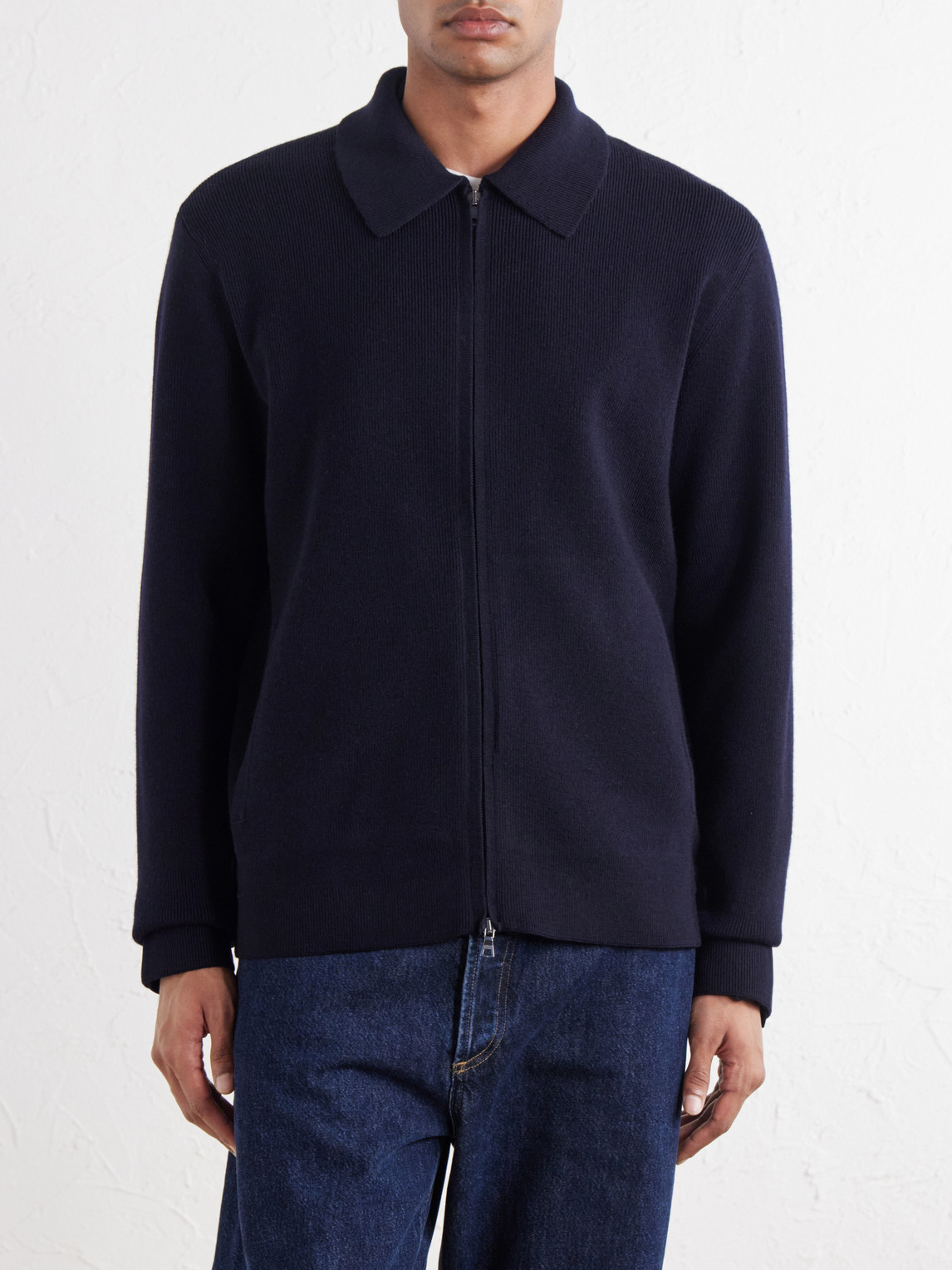 Shelby Ribbed Merino Wool Zip-Up Sweater