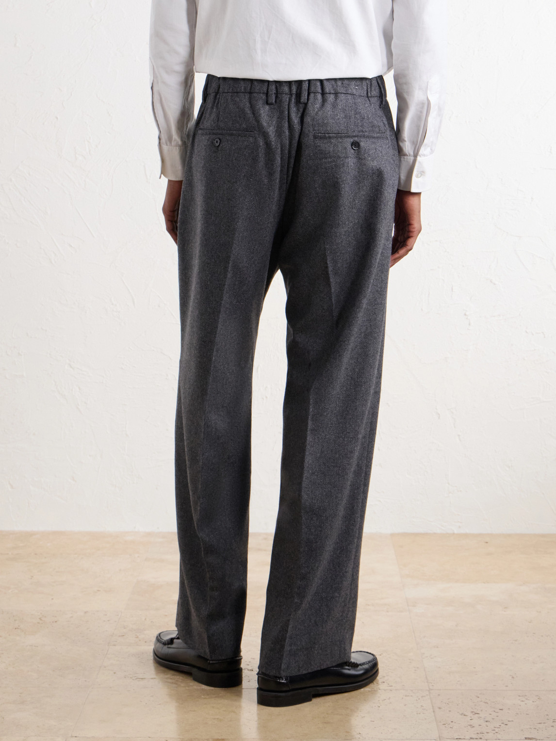 Kay 10073 Straight-Leg Pleated Herringbone Wool