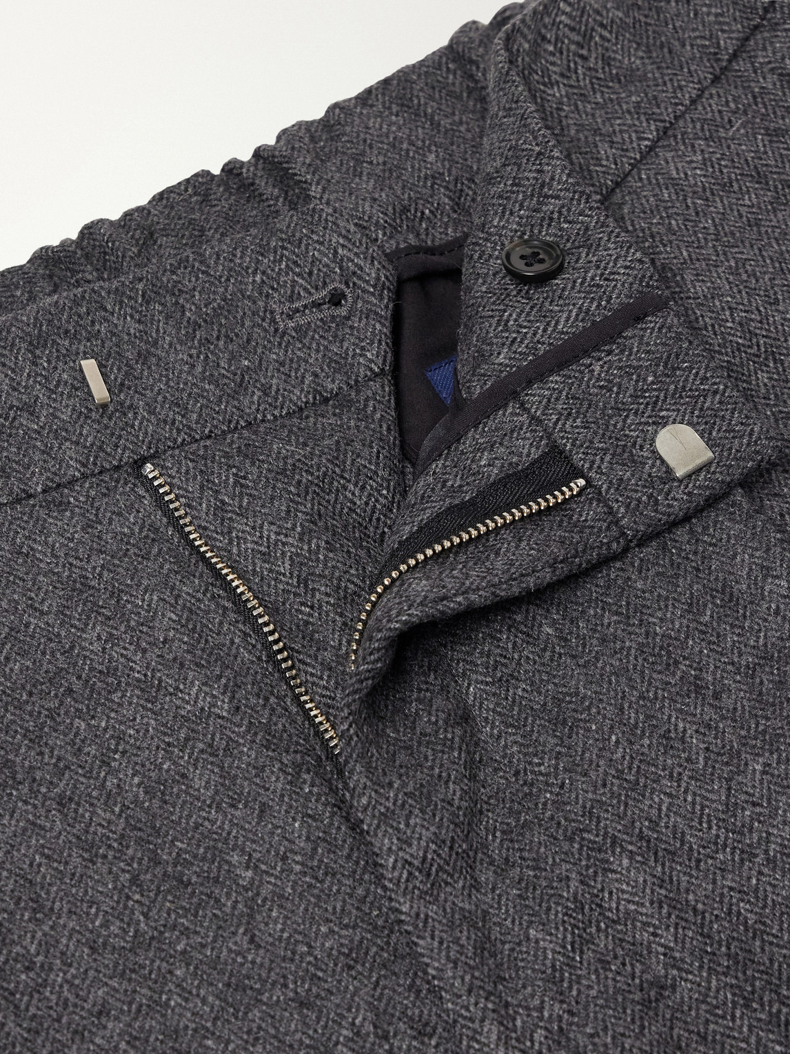 Kay 10073 Straight-Leg Pleated Herringbone Wool