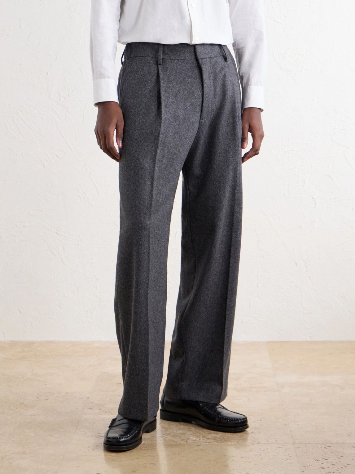 Kay 10073 Straight-Leg Pleated Herringbone Wool