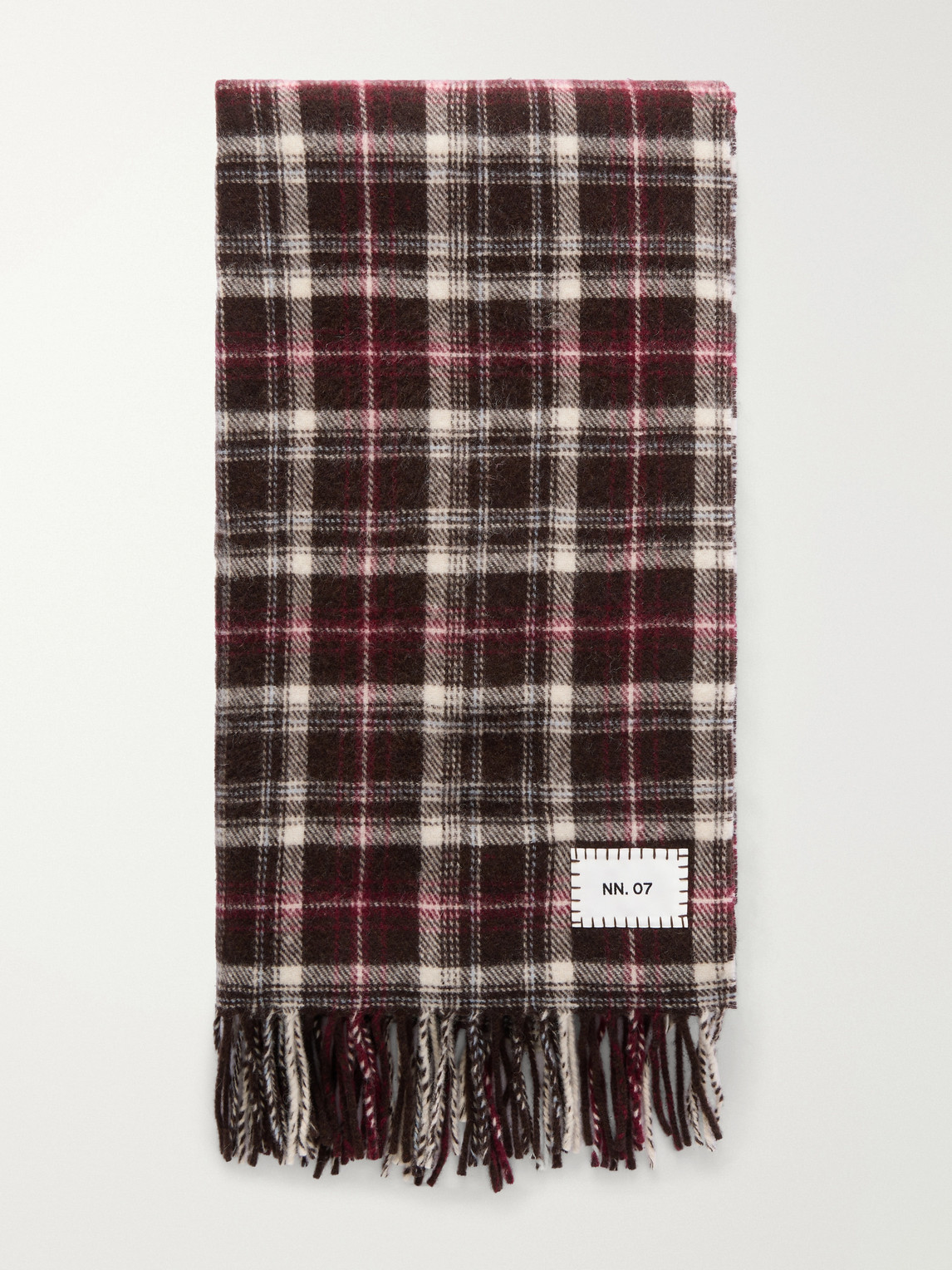 Nn07 Fringed Checked Wool Scarf In Burgundy