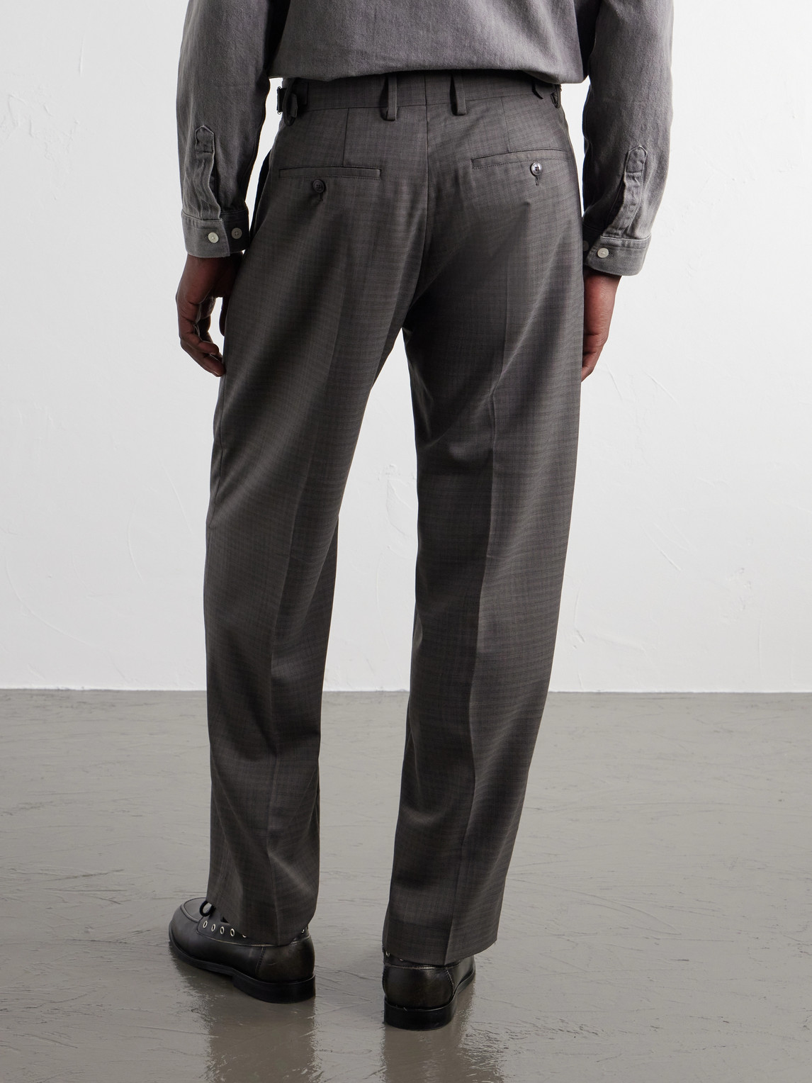 Kay 10071 Straight-Leg Pleated Checked Basketweave Wool-Blend Trousers
