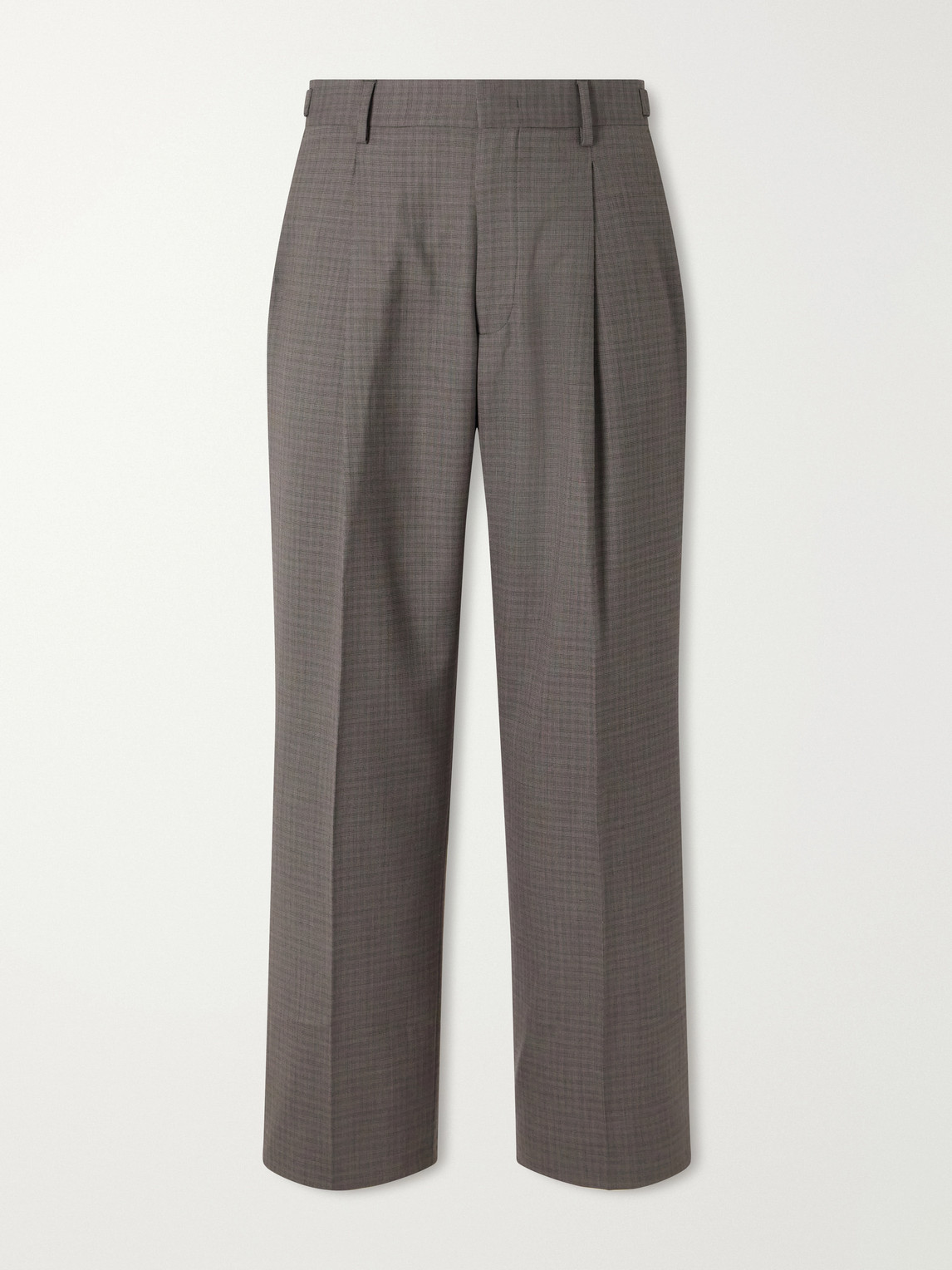 Kay 10071 Straight-Leg Pleated Checked Basketweave Wool-Blend Trousers