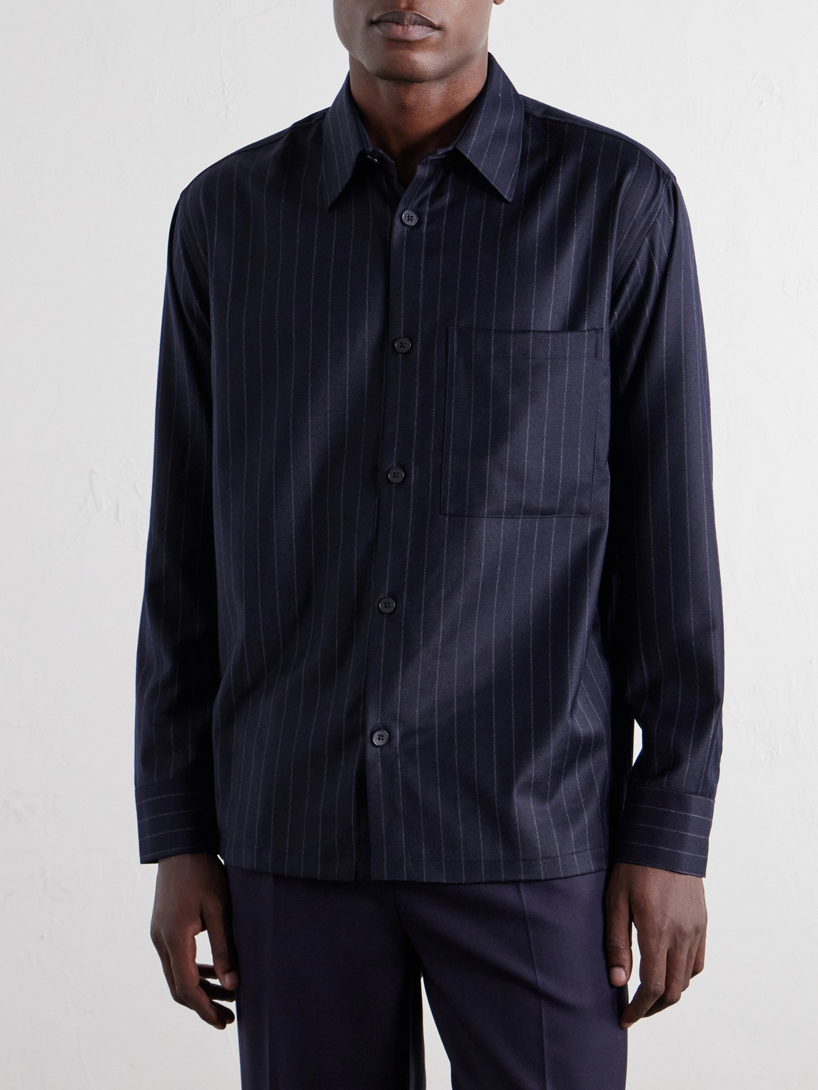 Freddy 10052 Pinstriped Wool-Blend Flannel Shirt