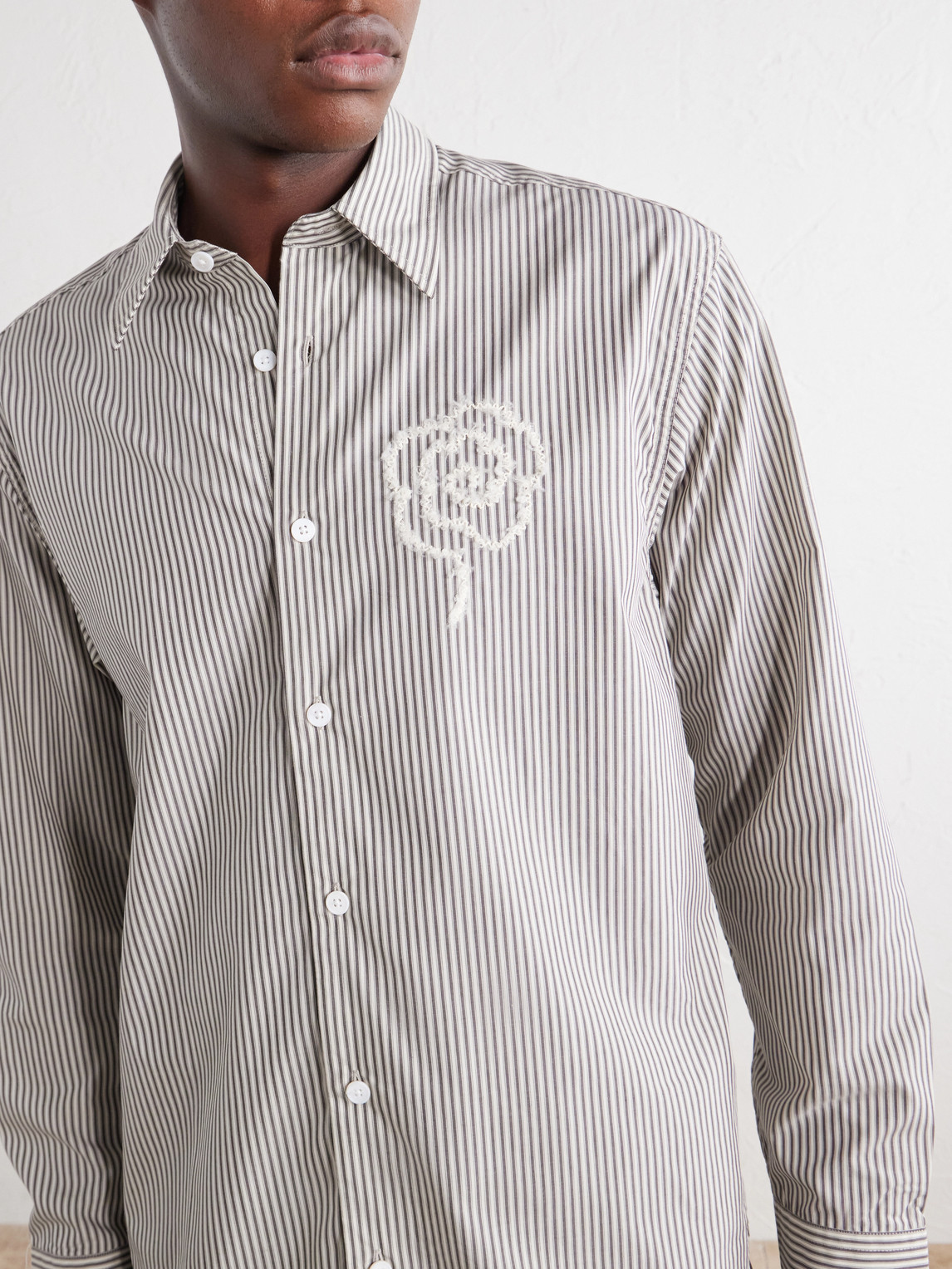 Quinsy App 5322 Embroidered Striped Supima Cotton-Poplin Shirt
