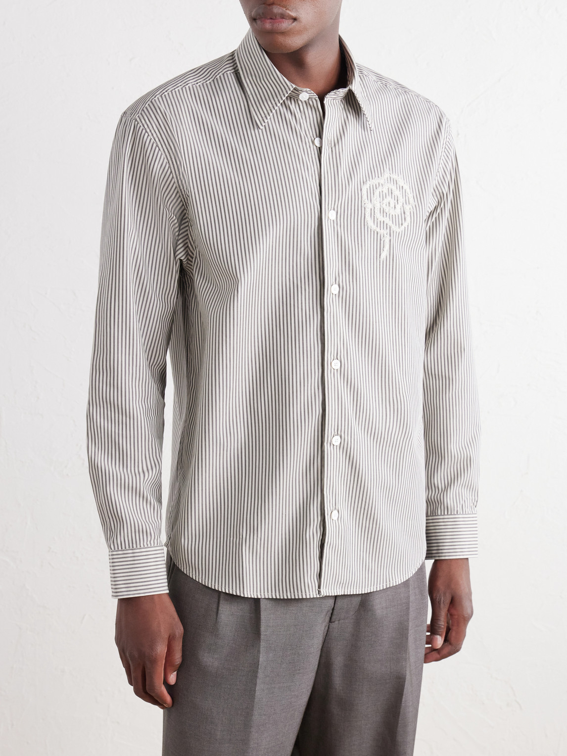 Quinsy App 5322 Embroidered Striped Supima Cotton-Poplin Shirt