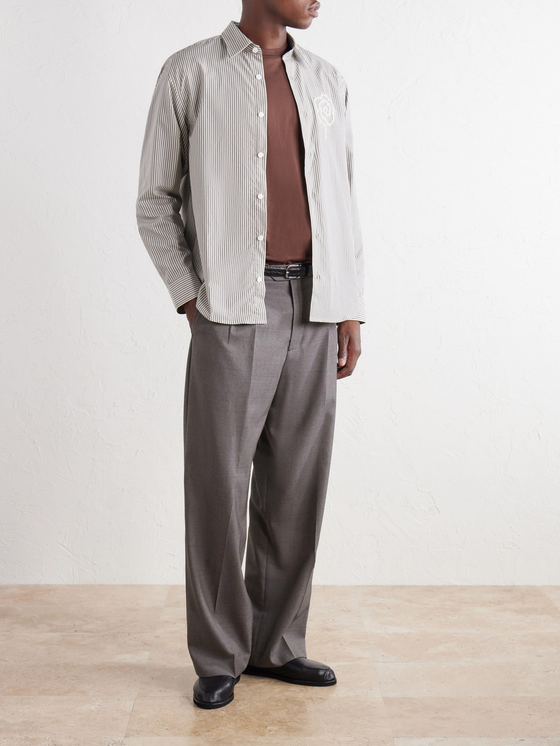 Quinsy App 5322 Embroidered Striped Supima Cotton-Poplin Shirt