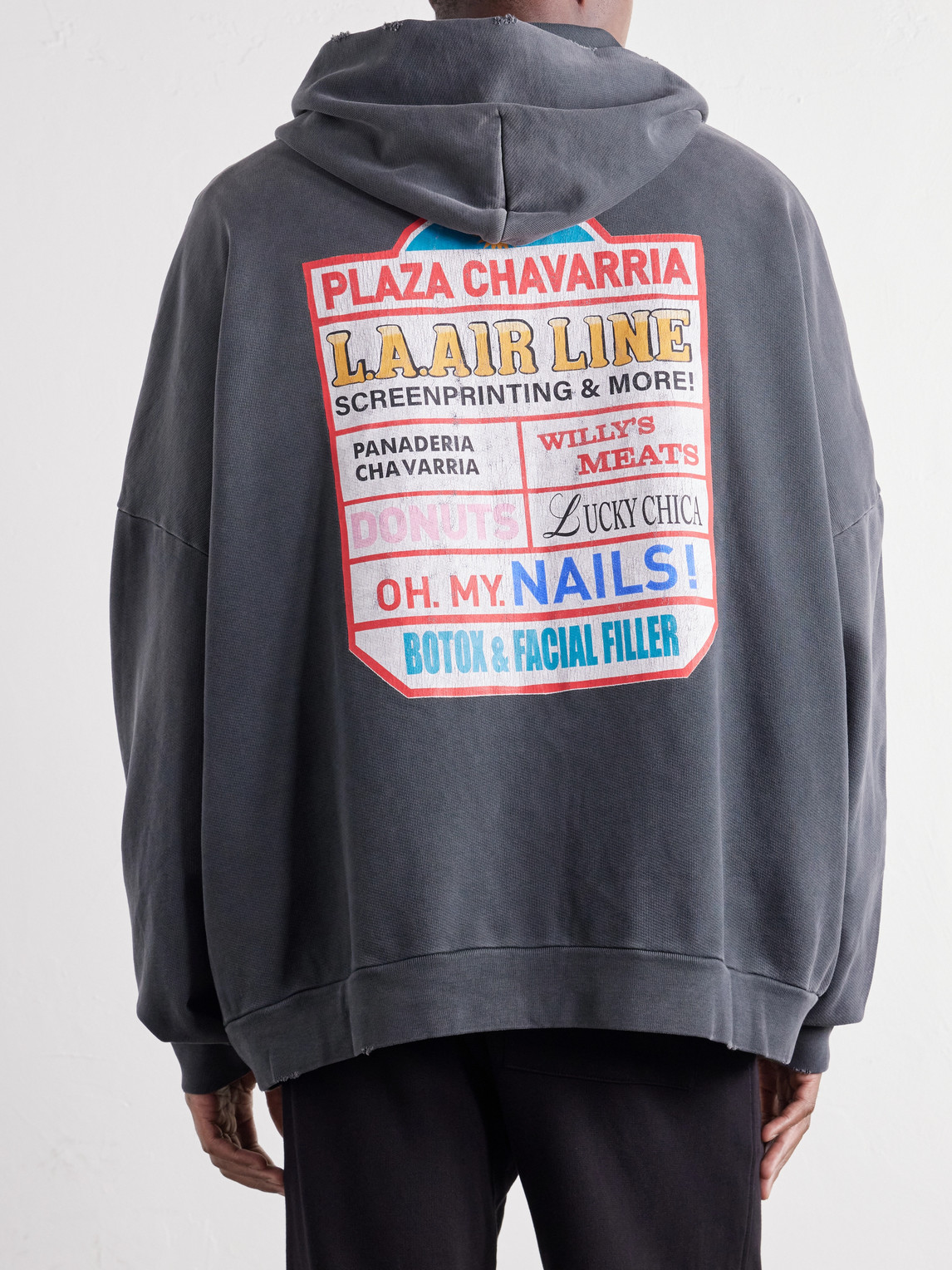 Plaza Chavarria Logo-Print Distressed Cotton-Jersey Zip-Up Hoodie