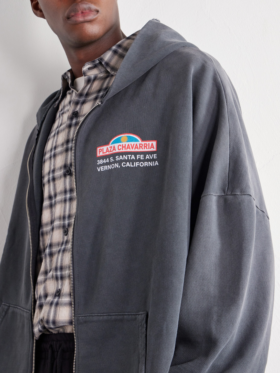 Plaza Chavarria Logo-Print Distressed Cotton-Jersey Zip-Up Hoodie