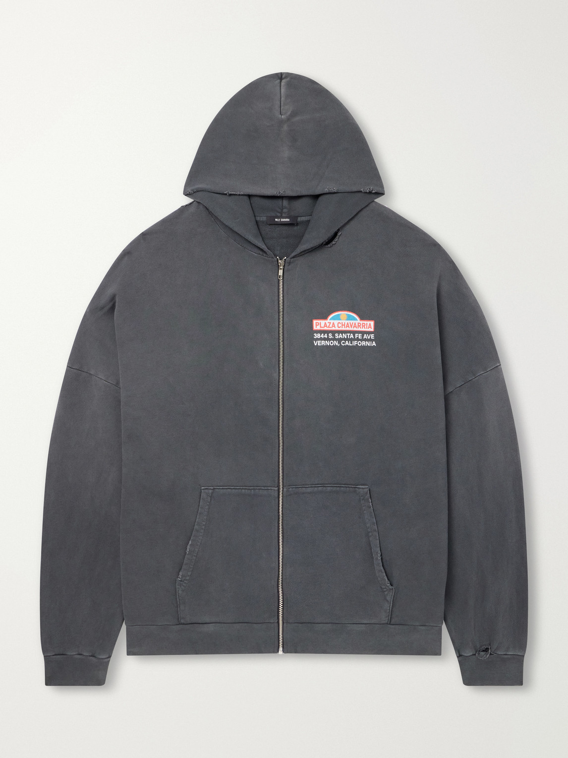 Plaza Chavarria Logo-Print Distressed Cotton-Jersey Zip-Up Hoodie