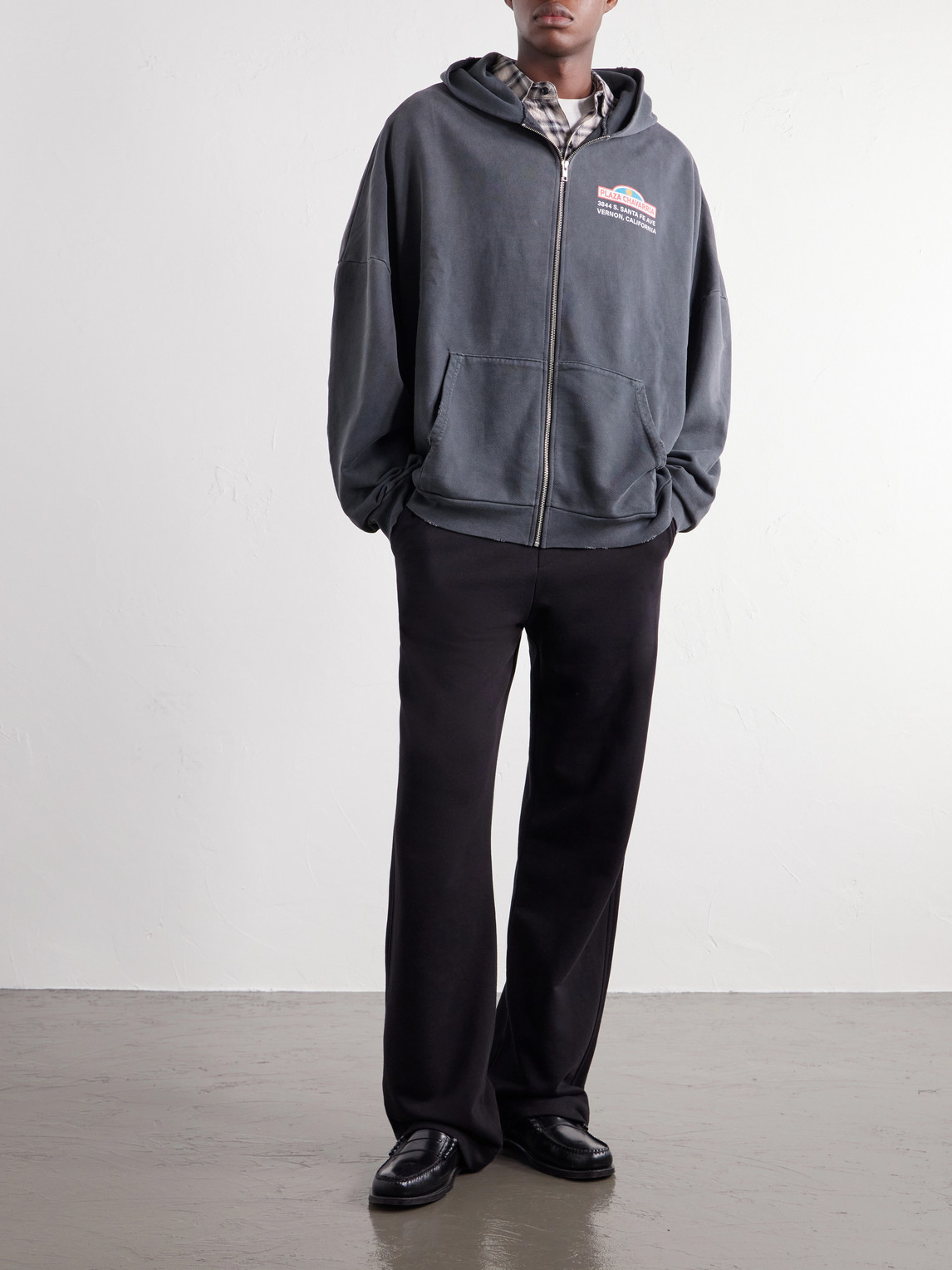 Plaza Chavarria Logo-Print Distressed Cotton-Jersey Zip-Up Hoodie