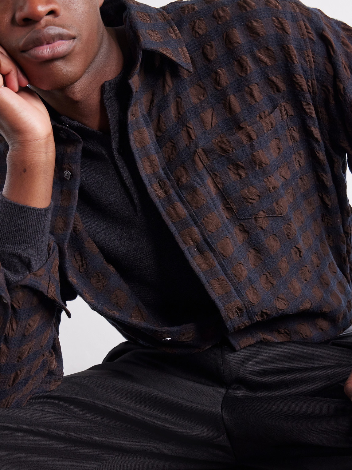 Veterano Puckered Felted Satin-Twill And Virgin Wool-Blend Shirt