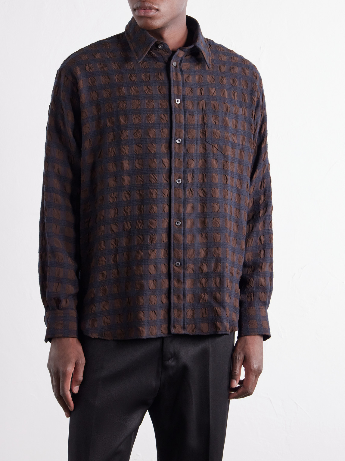 Veterano Puckered Felted Satin-Twill And Virgin Wool-Blend Shirt