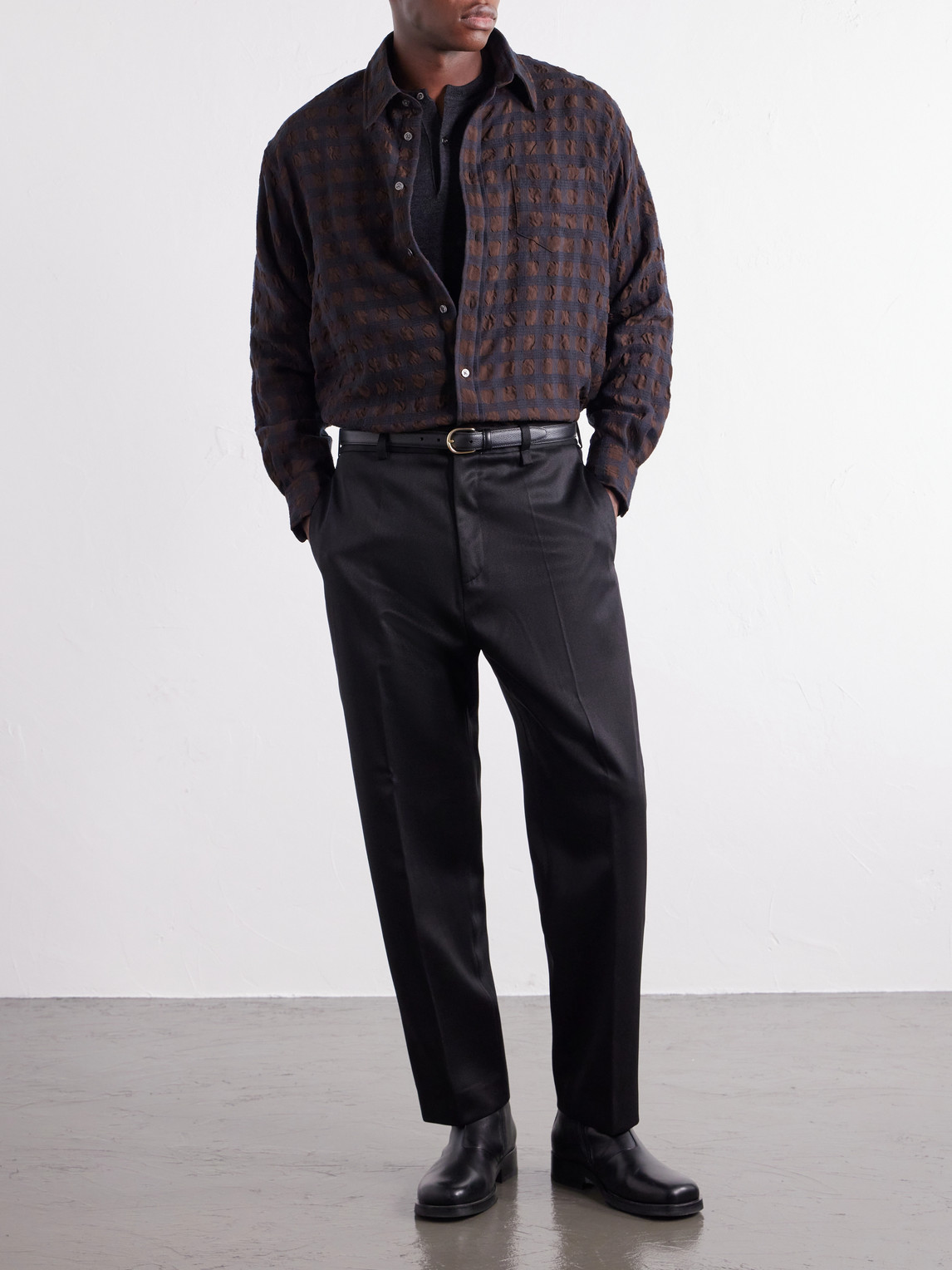 Veterano Puckered Felted Satin-Twill And Virgin Wool-Blend Shirt