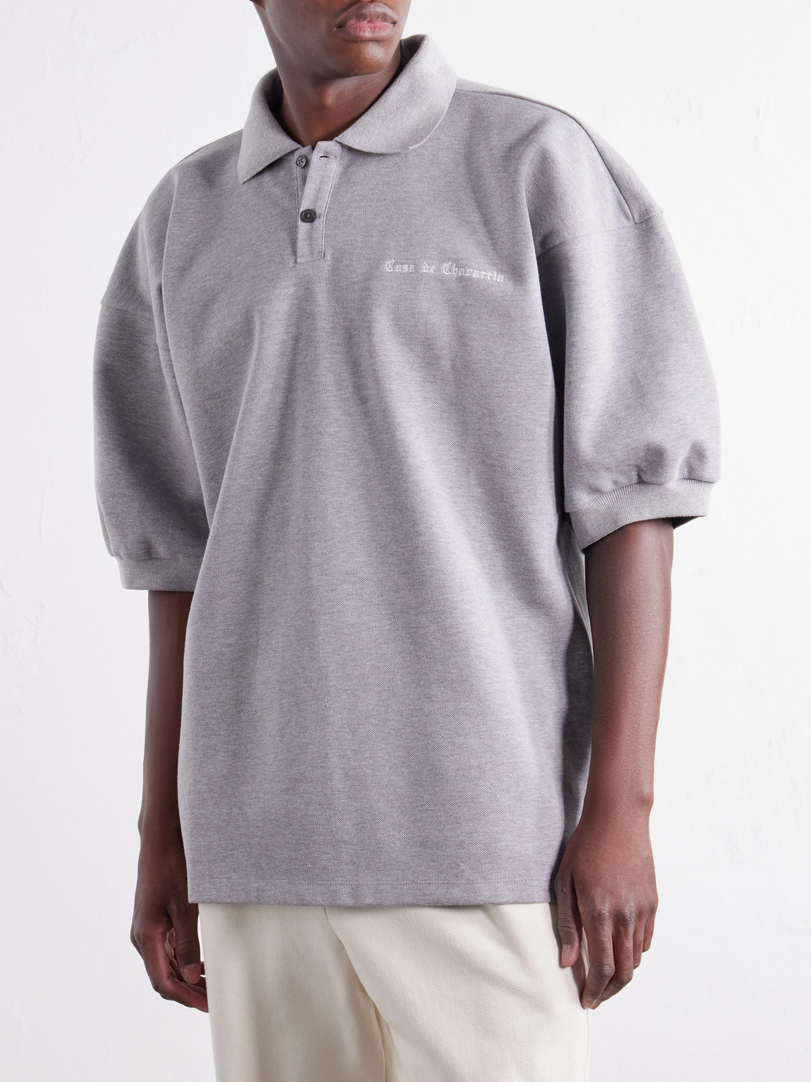 Football Logo-Embroidered Oversized Cotton-Piqué Polo Shirt
