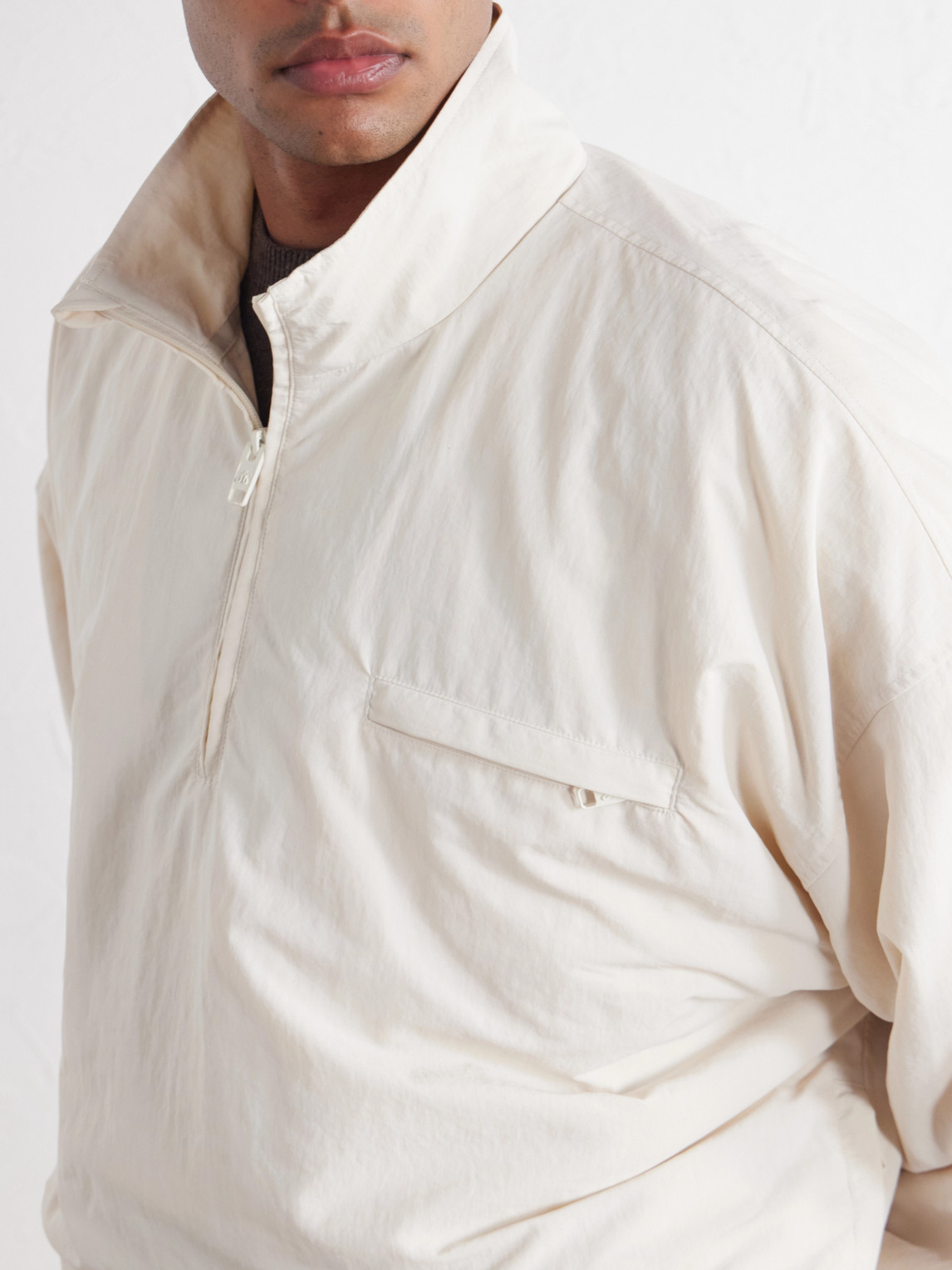 Appliquéd Fleece-Lined Shell Half-Zip Jacket