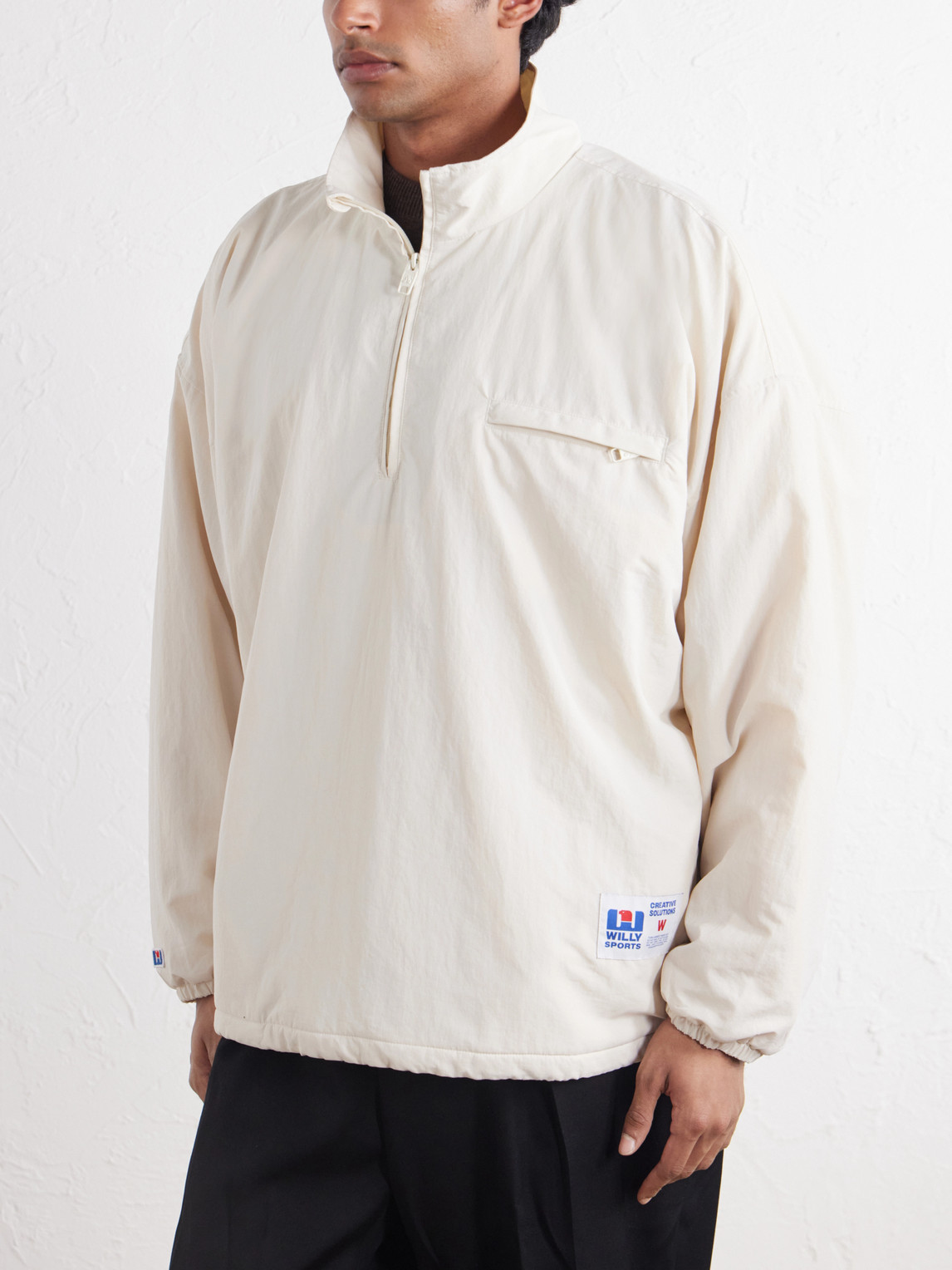 Appliquéd Fleece-Lined Shell Half-Zip Jacket