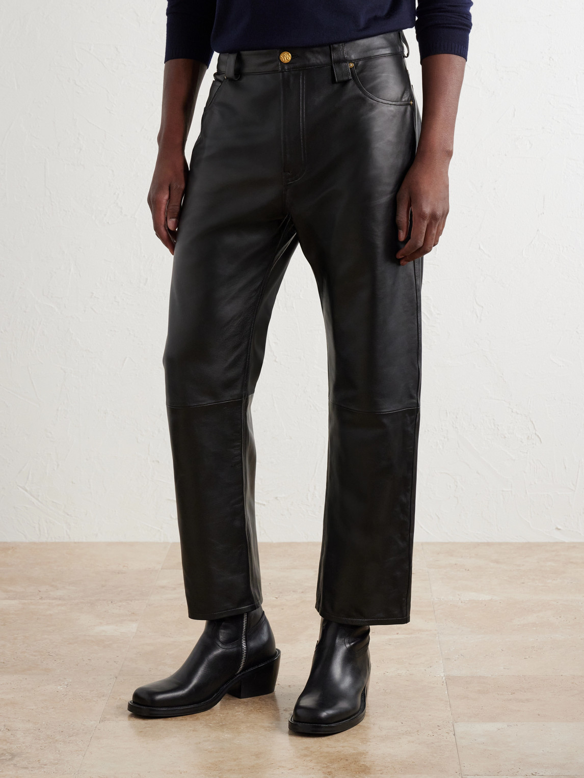 Chente Straight-Leg Paneled Leather Trousers