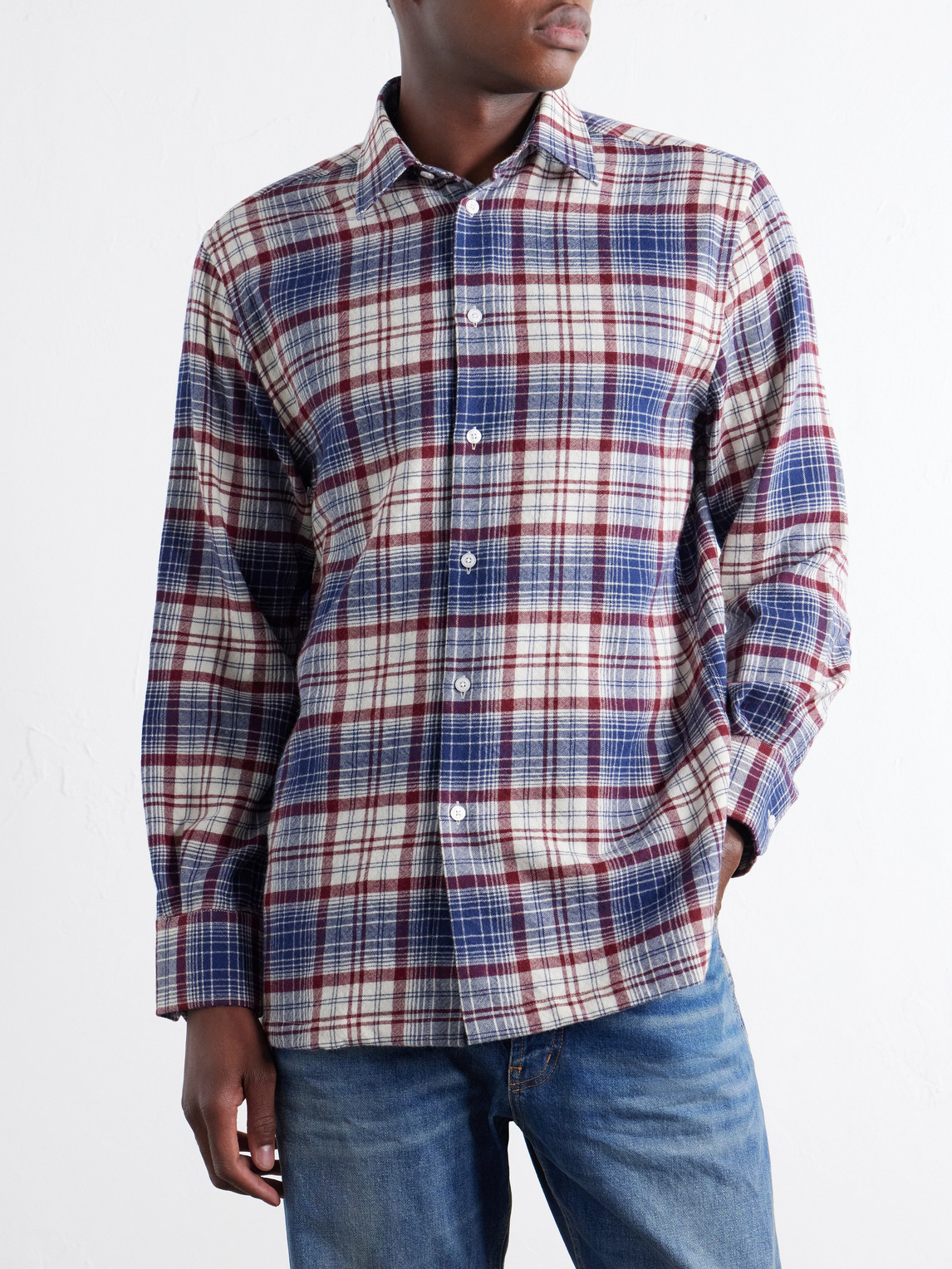 Checked Brushed Virgin Wool-Flannel Shirt
