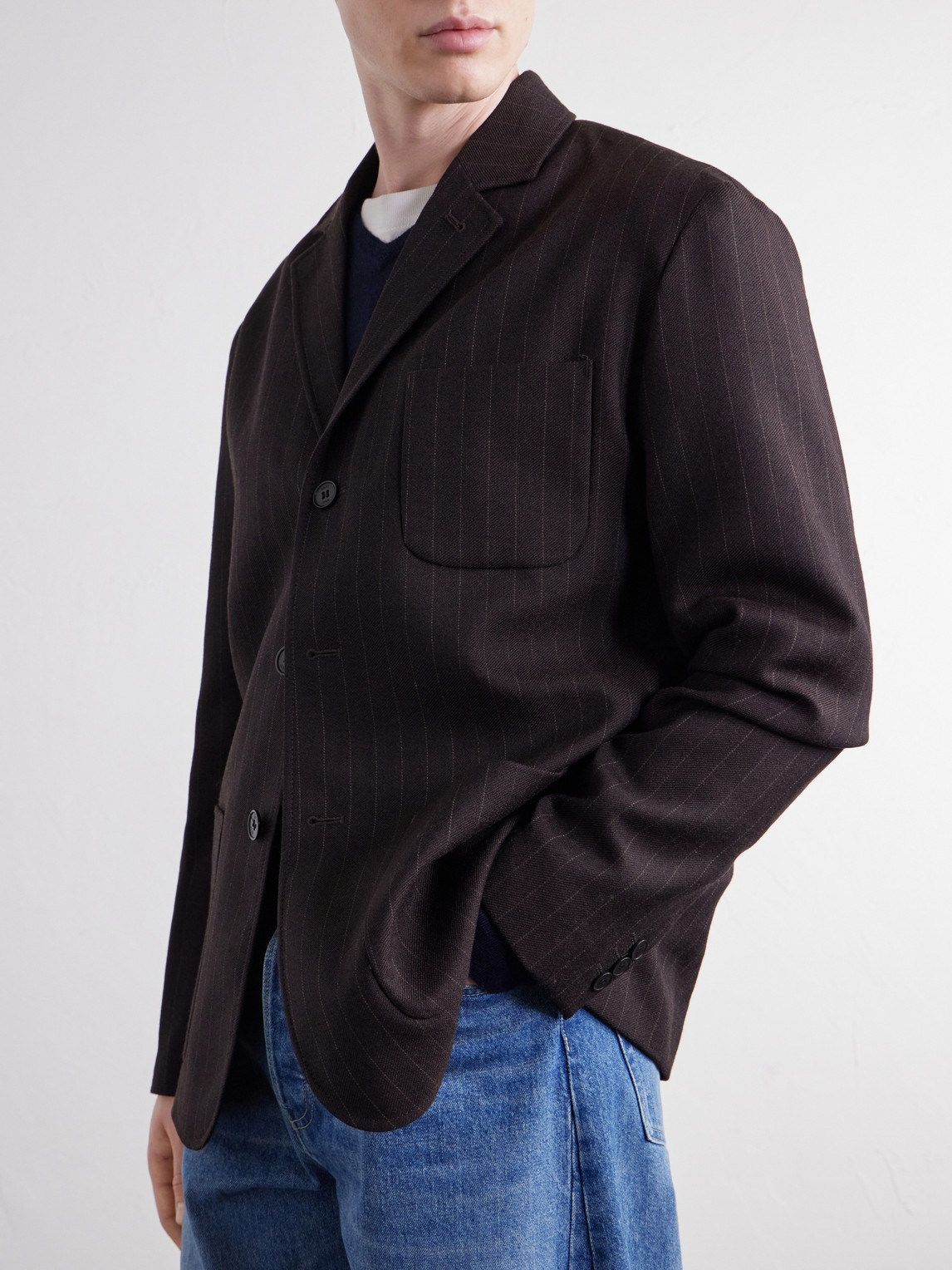 Joe 10078 Pinstriped Wool-Twill Suit Jacket