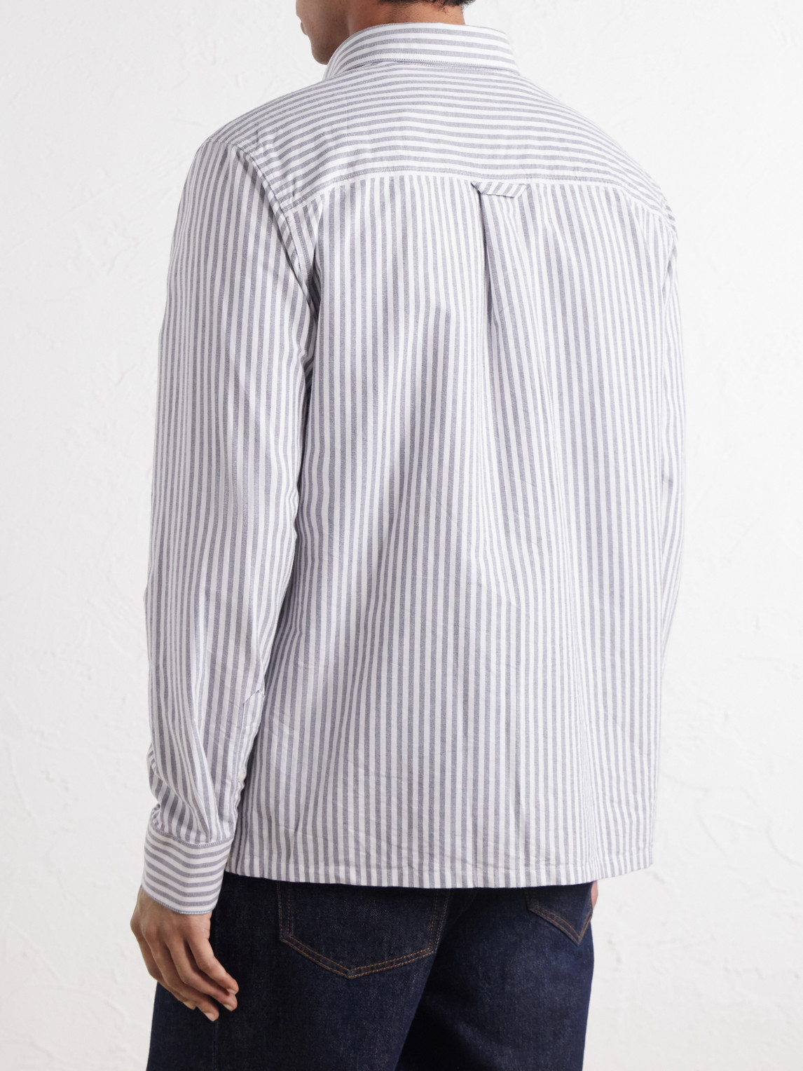 Colby 5910 Button-Down Collar Striped Organic-Cotton Oxford Shirt