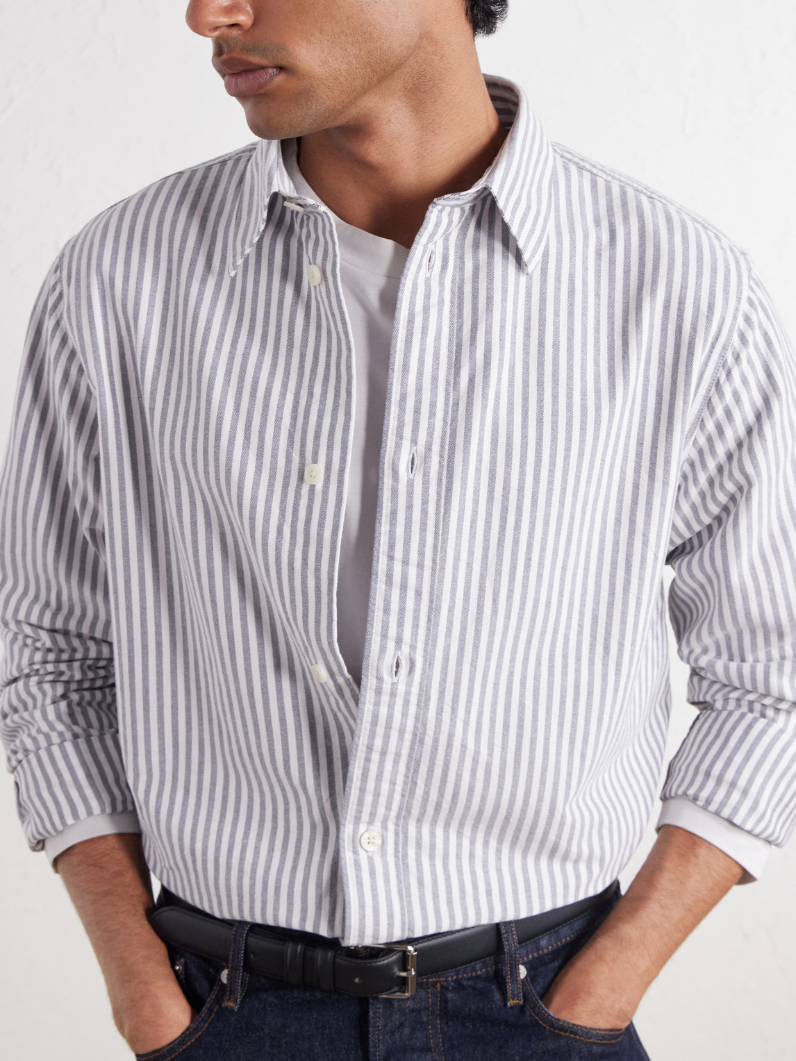 Colby 5910 Button-Down Collar Striped Organic-Cotton Oxford Shirt