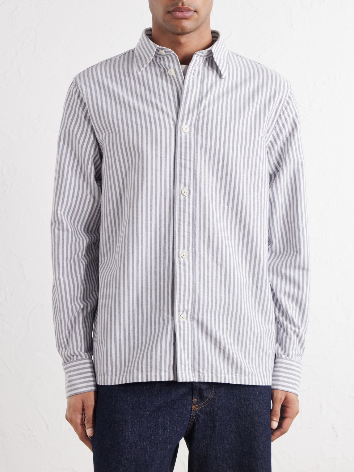Colby 5910 Button-Down Collar Striped Organic-Cotton Oxford Shirt