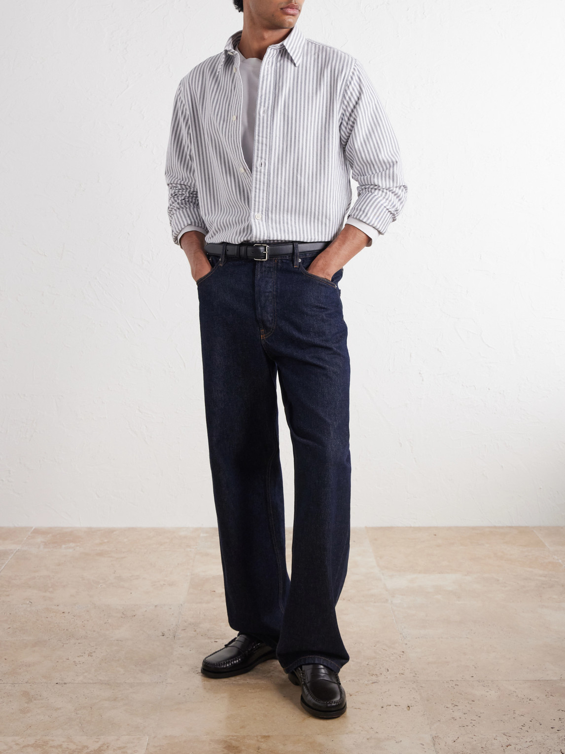 Colby 5910 Button-Down Collar Striped Organic-Cotton Oxford Shirt