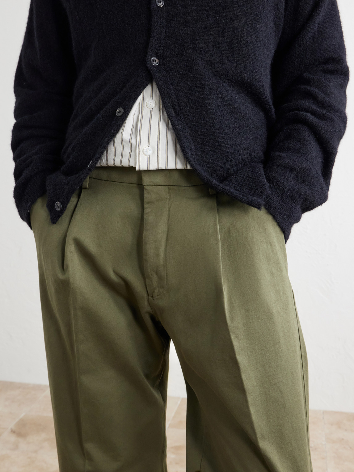 Kay 1420 Wide-Leg Pleated Organic Cotton-Blend Twill Trousers