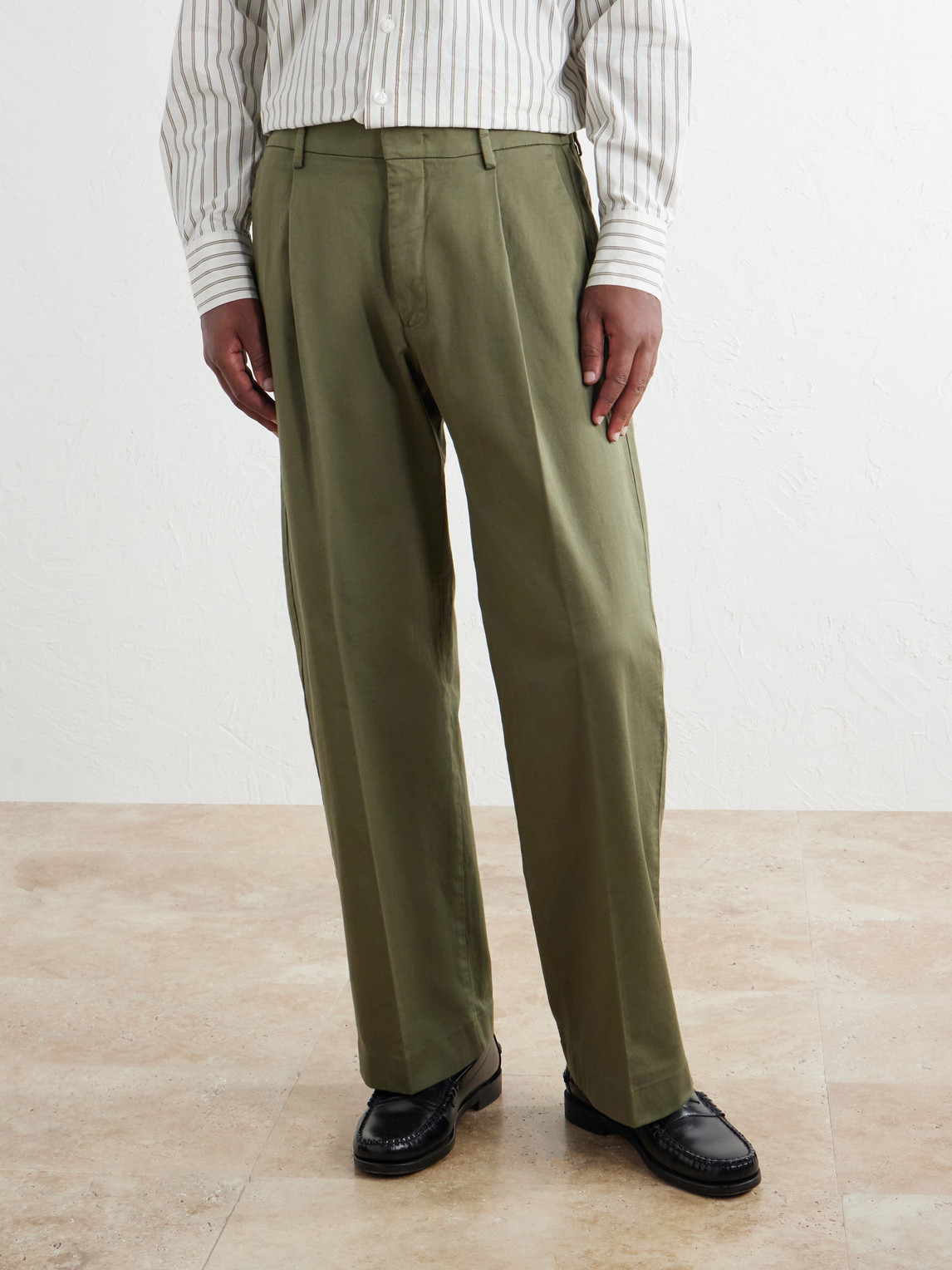 Kay 1420 Wide-Leg Pleated Organic Cotton-Blend Twill Trousers
