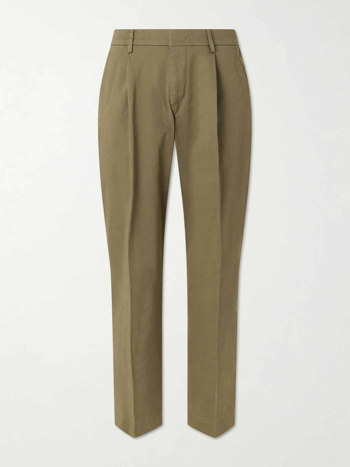 Nn07 Kay 1420 Wide-leg Pleated Organic Cotton-blend Twill Trousers In Green