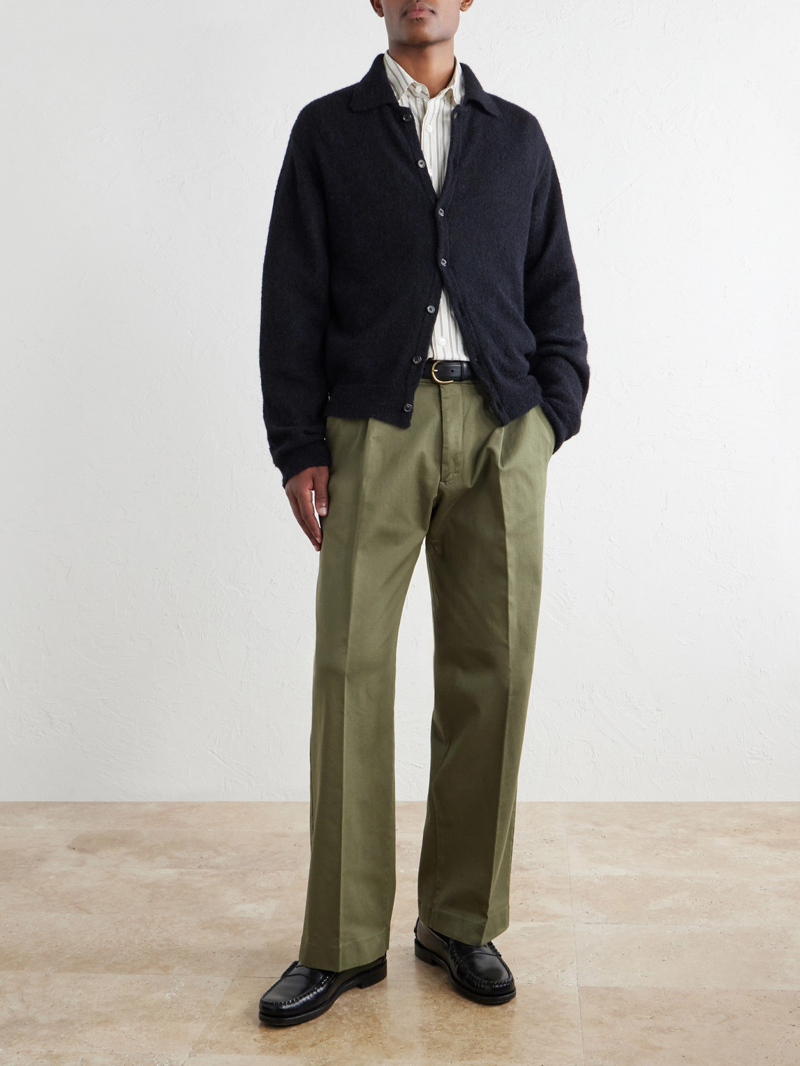 Kay 1420 Wide-Leg Pleated Organic Cotton-Blend Twill Trousers