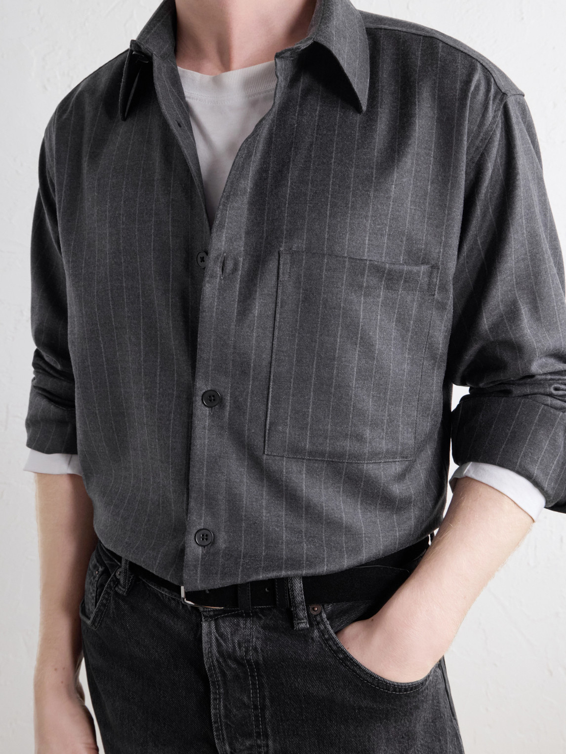 Freddy 10052 Pinstriped Wool-Blend Flannel Shirt