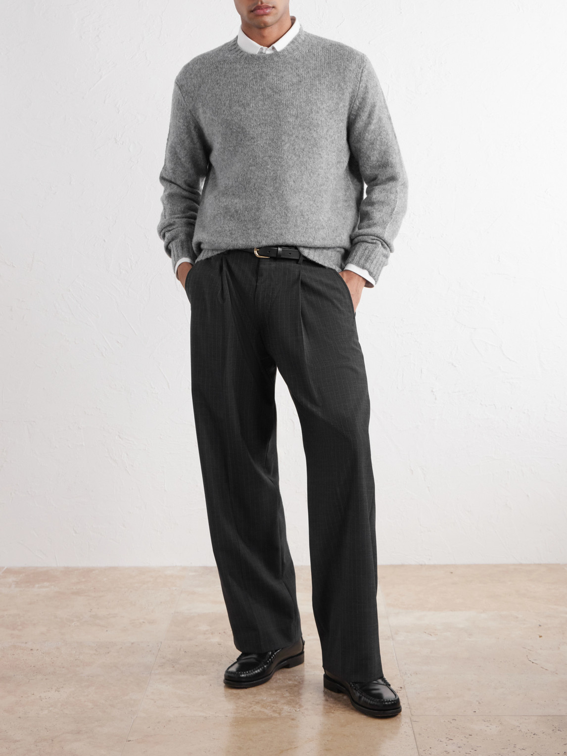 Kay 10037 Straight-Leg Pleated Pinstriped Woven Trousers