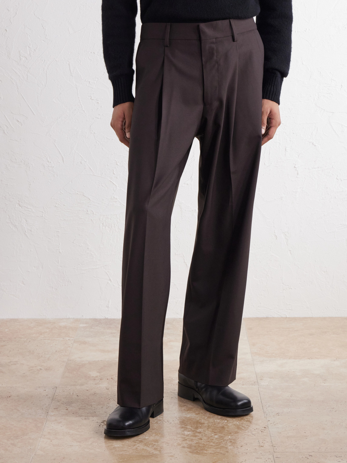 Kay 10037 Straight-Leg Pleated Woven Trousers