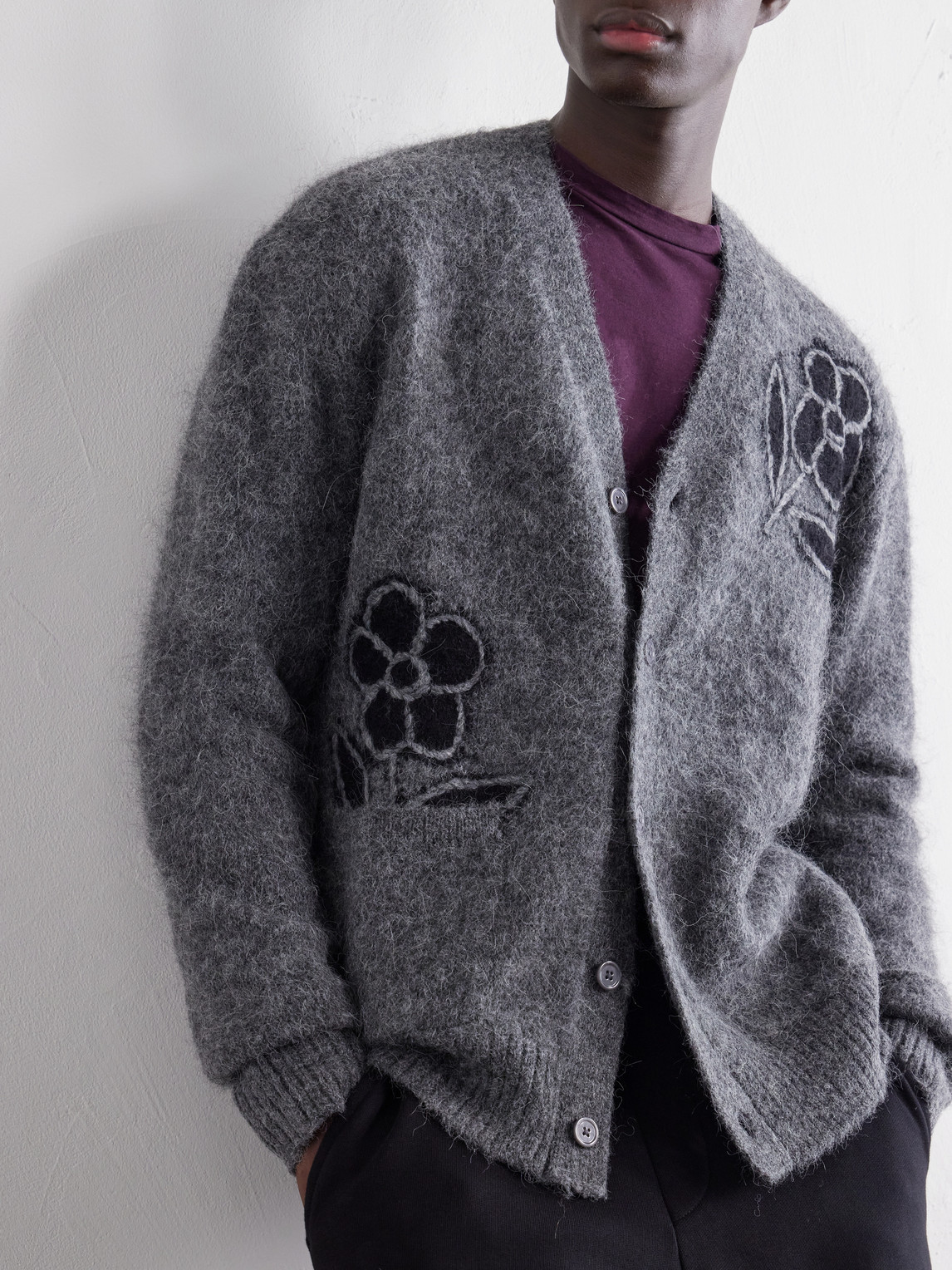 Kyle 60021 Embroidered Intarsia-Knit Brushed Alpaca-Blend Cardigan