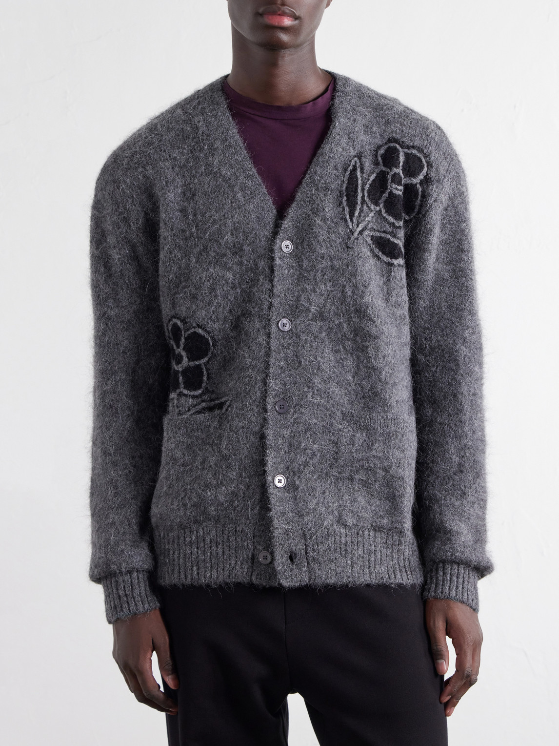 Kyle 60021 Embroidered Intarsia-Knit Brushed Alpaca-Blend Cardigan