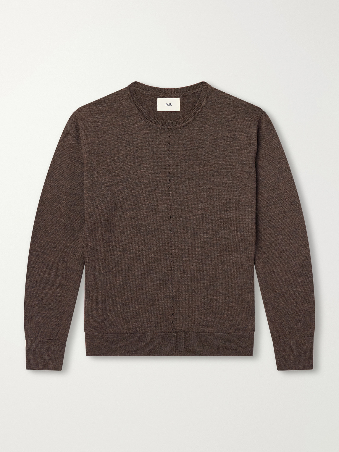 Folk Perforated Mélange Merino Wool Sweater In Brown