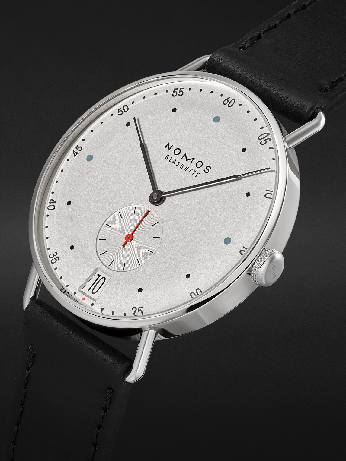  Nomos Glashütte - Metro 38 Date Hand-wound 38.5mm Stainless Steel And Leather Watch, Ref.no. 1102 - Men - White 